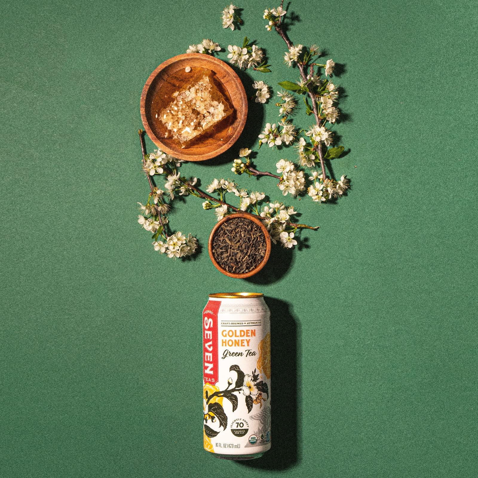SevenTeas SevenTeas Golden Honey Green Tea, 16 OZ (Pack of 12 Cans), Lightly Sweetened Organic Iced Tea