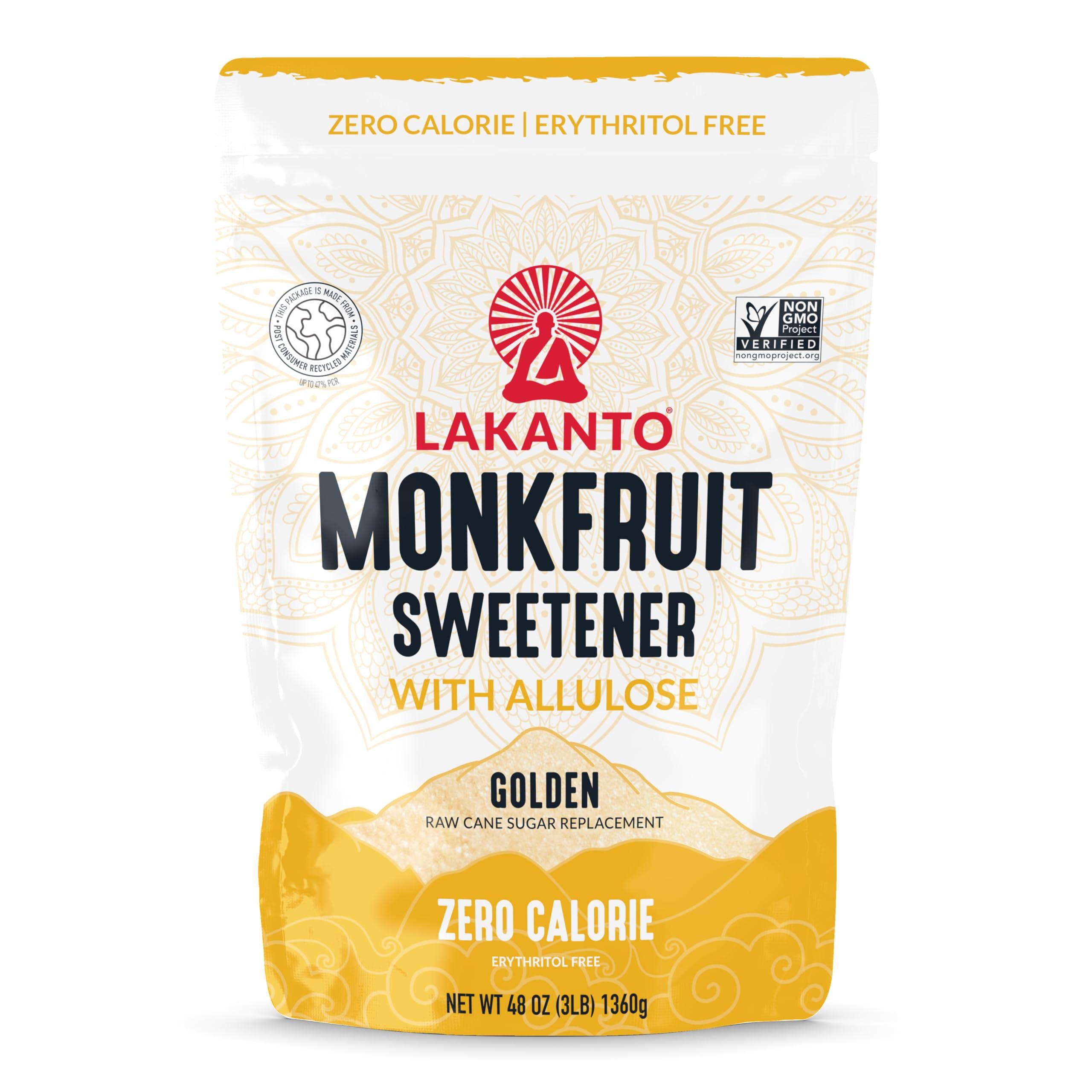Lakanto Lakanto Golden Monk Fruit Sweetener With Allulose, Raw Cane Sugar Substitute From Monk Fruit Extract, Brown Sugar Replacement for Baking, Coffee & Tea, Gluten Free, Low Carb, Non GMO, Keto, 3 LB Bag