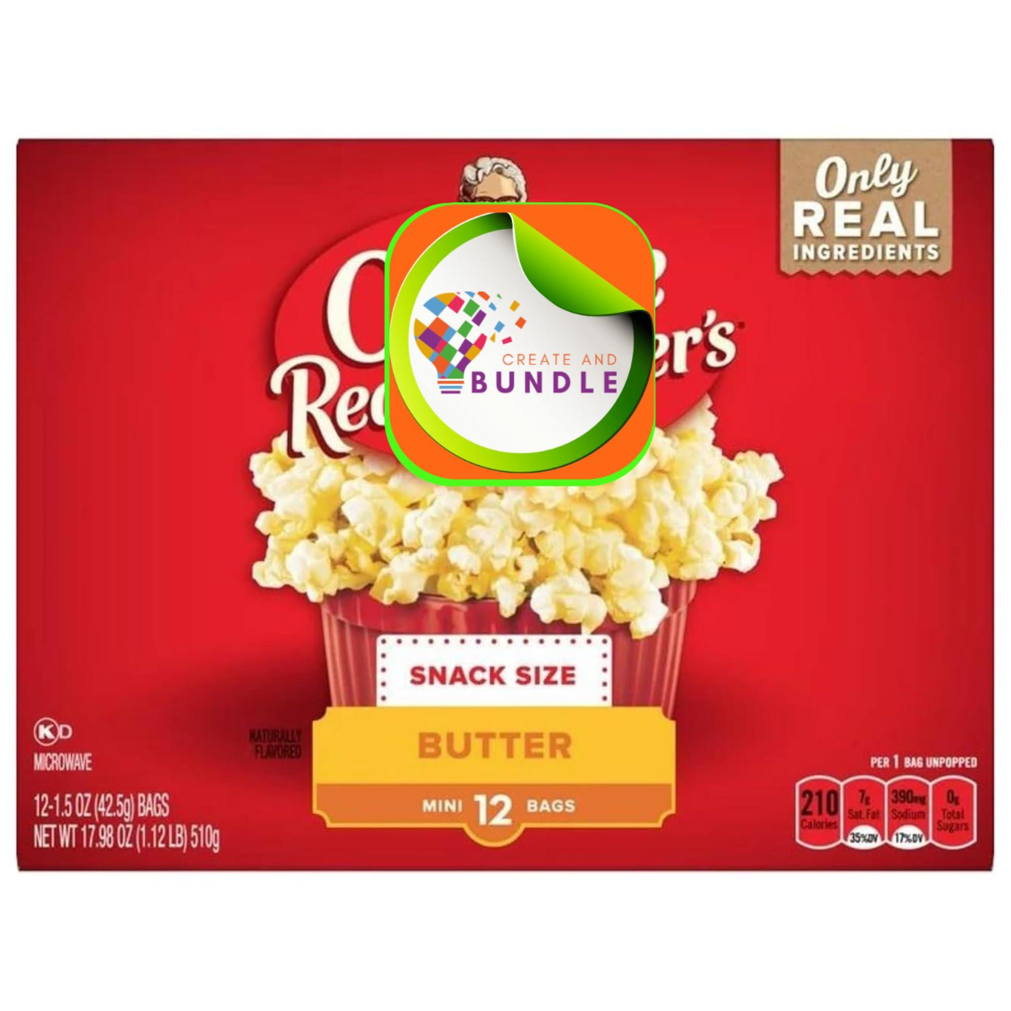 Create and Bundle Microwave Popcorn Orville Redenbacher\'s Butter Popcorn, Mini Bags, 1.5 oz, 12 Count, 1 box contains, 12 Mini Bags of Butter Popcorn + Create Sticker