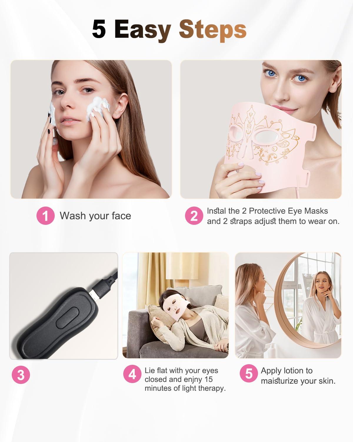 BETNEP Red Light Therapy for Face,3 Modes LED Face Mask Light Therapy,Near-Infrared 850 Red Light Therapy Mask(NIR),Portable,Rechargeable and Remote