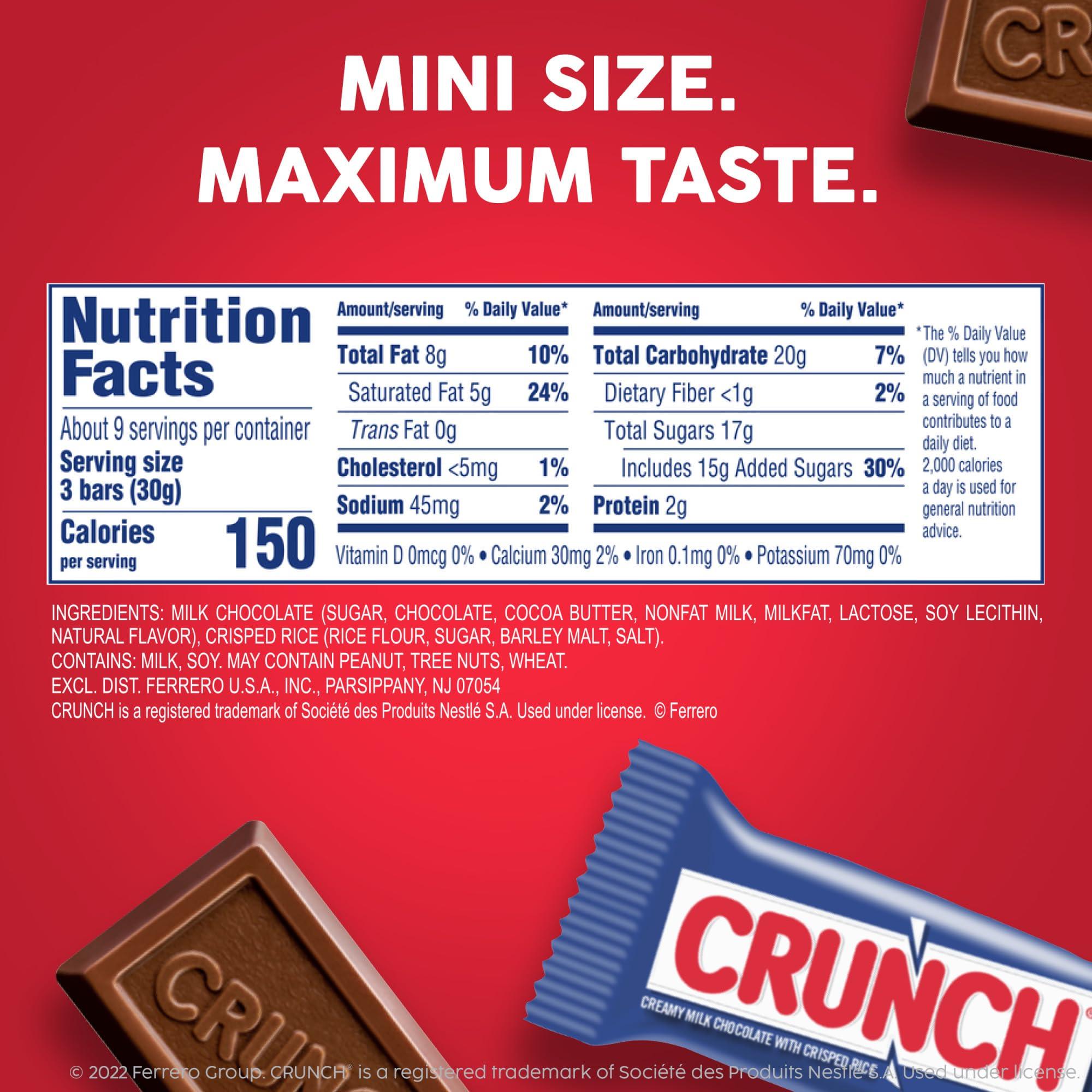 Crunch CRUNCH Minis, Bulk 8 Pack, Milk Chocolate and Crisped Rice, Full Size Holiday Candy Bars, Stocking Stuffers, Individually Wrapped, Resealable Share Size Bag, 9.8 oz