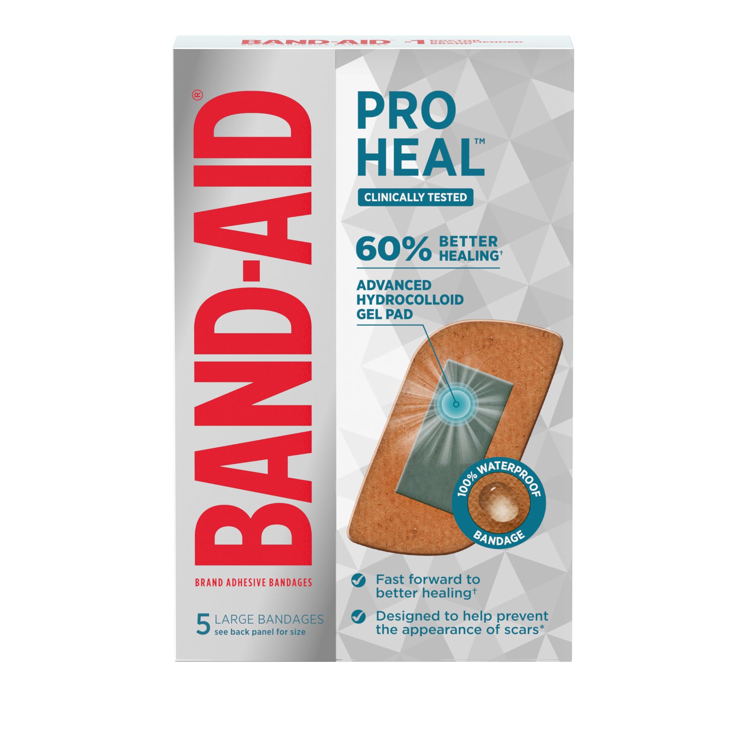 Band-Aid Band-Aid Brand Pro Heal Adhesive Bandages with Hydrocolloid Gel Pads, Large Clinically Tested Waterproof Bandages for better Healing of Minor Wounds, Sterile First Aid Bandages, 5 ct