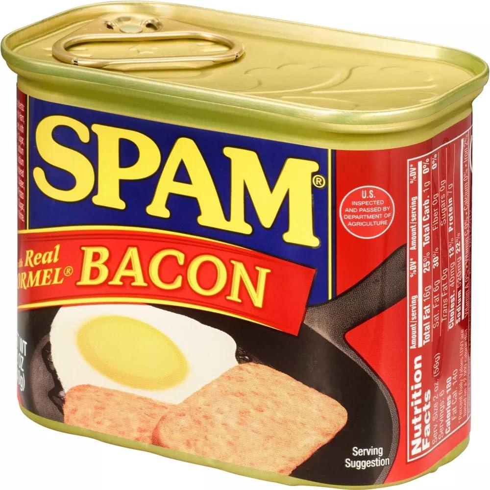 SPAM Spam Luncheon Meat Can, with Real Hormel Bacon, 12 Ounce (2 Count)