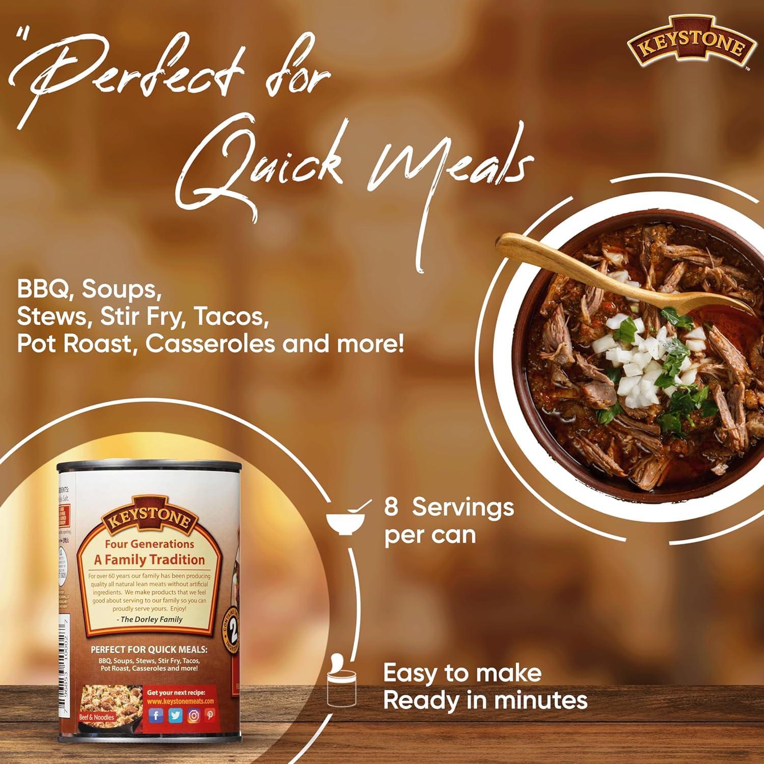 Keystone Keystone Meats All Natural Canned Beef 14.5 Oz Long Shelf Life Emergency Food For Camping Canned Meat Fully Cooked Ready to Eat | Gluten Free Pack of 6