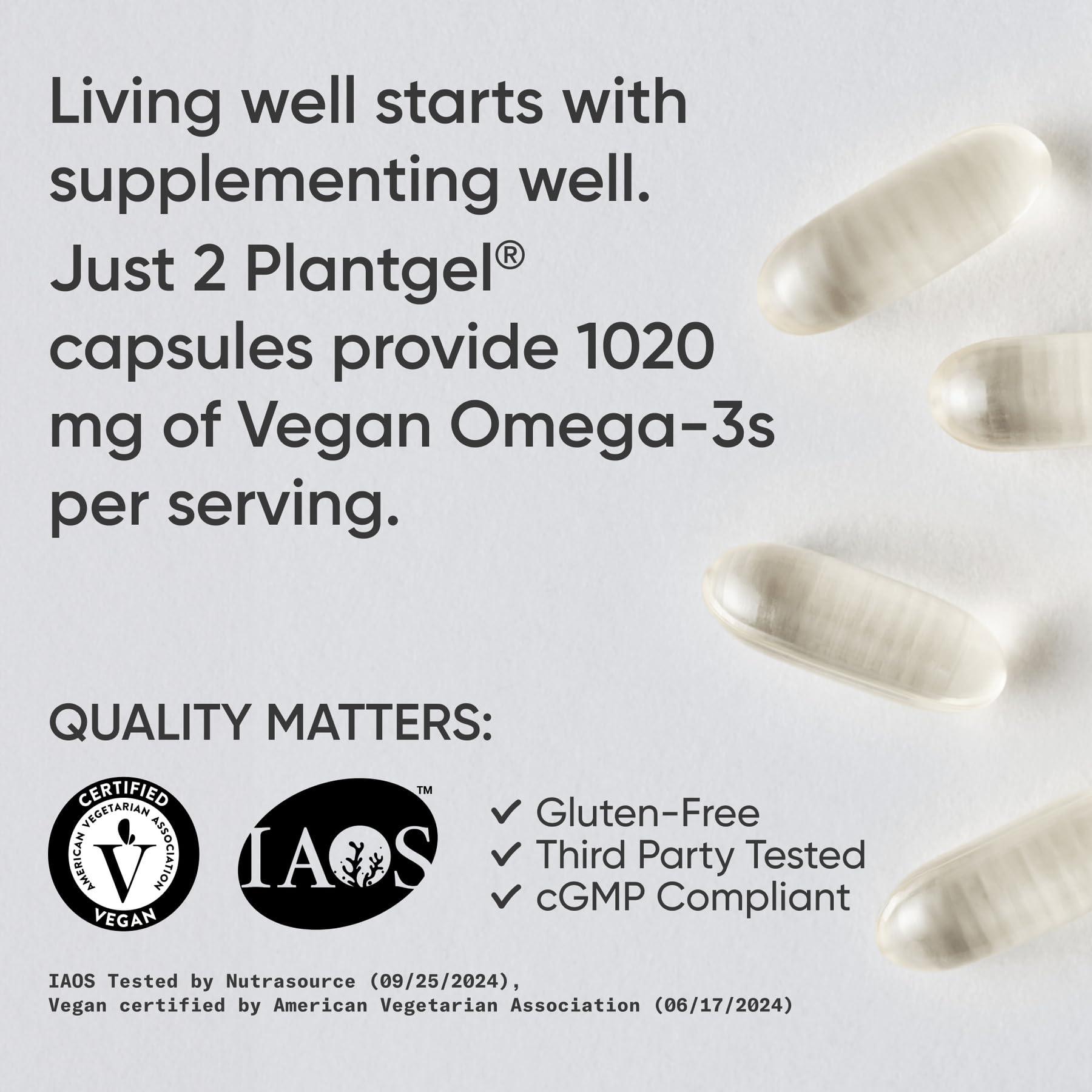 Sports Research Sports Research Vegan Omega-3 Fish Oil Alternative from Algae Oil - Highest Levels of DHA & EPA Fatty Acids | Non-GMO Verified & Vegan Certified - Fresh Lemon Scent - 60 Veggie Softgels