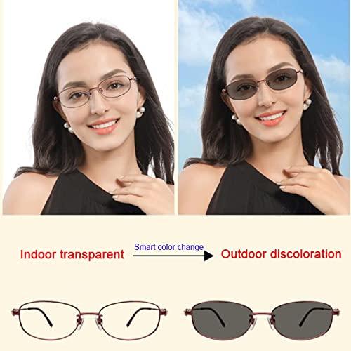 XUAN XUAN Transition Photochromic Reading Glasses Blue Light Blocking Glasses Multifocus Readers Women Sunglasses Spring Hinge (Color : Red, Size : 1.75)