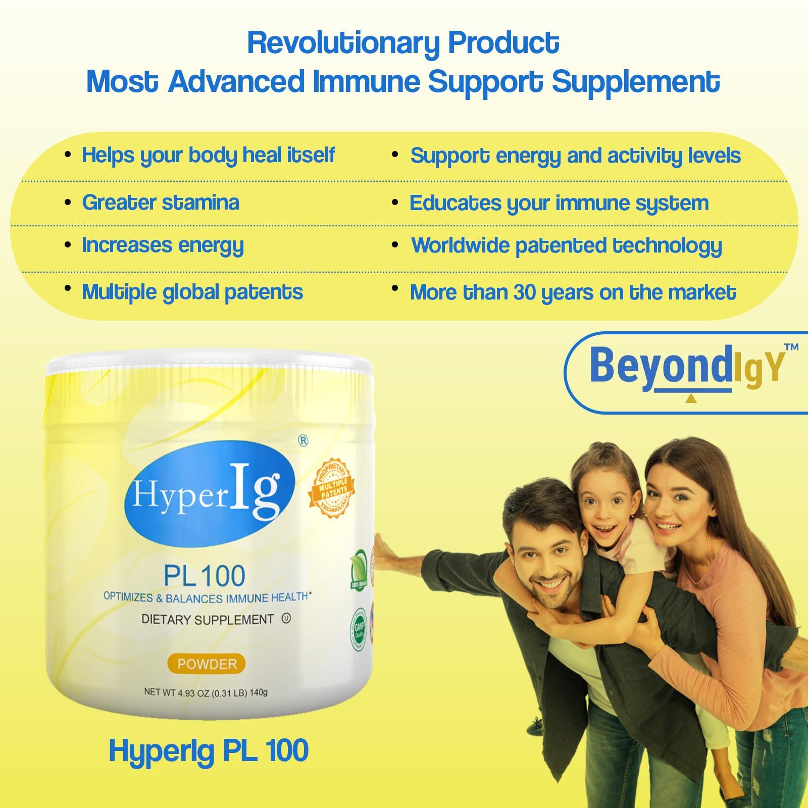 HYPERIG HYPERIG PL-100 Protein Powder Original Hyperimmune Egg Supplement - Immune Boost, Digestive Support, Joint Care, Energy, and Muscle Strength in One Formula, 140 Grams (3 Canister, Egg)