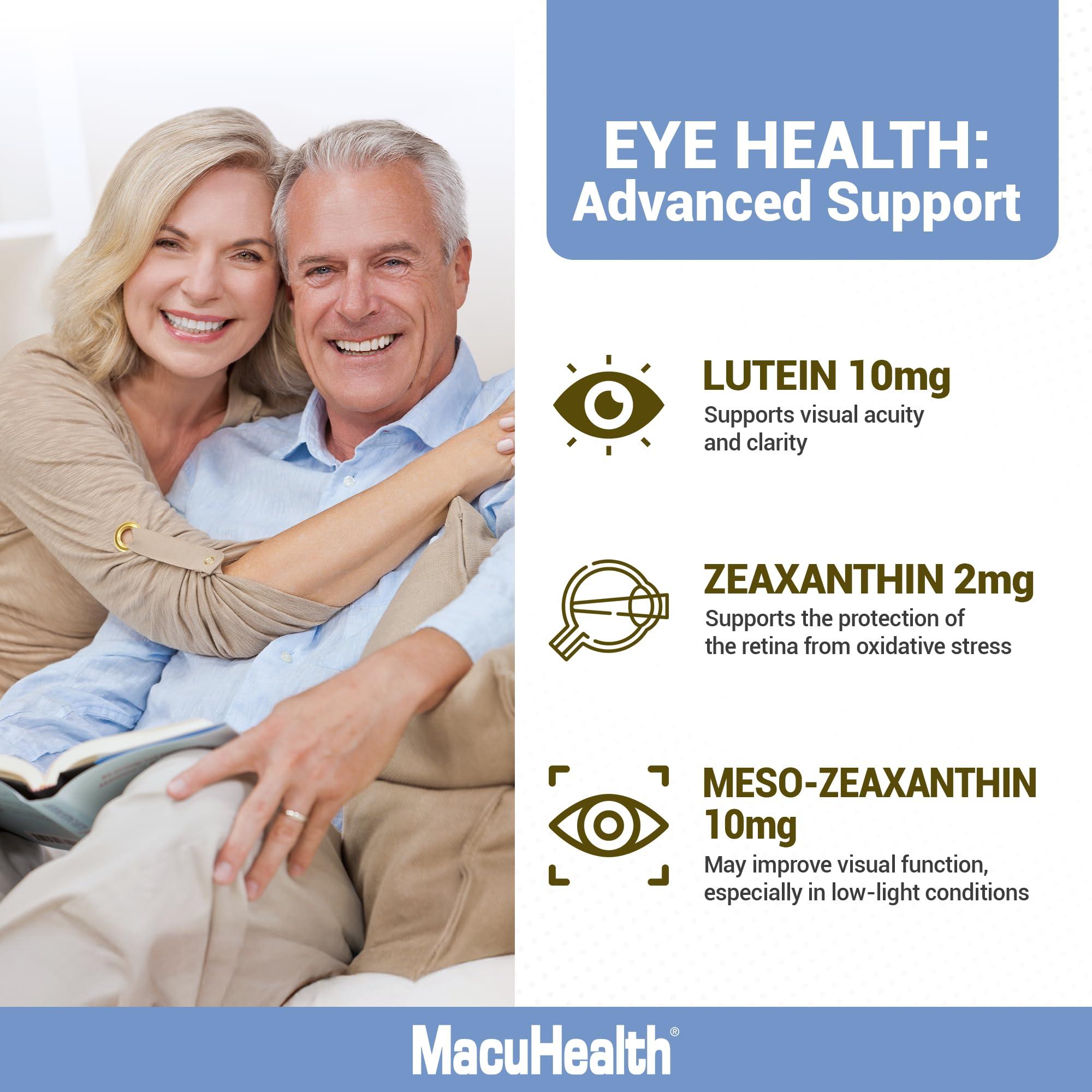 Macuhealth Macuhealth Plus+ Eye Vitamins Supplement for Adults - 90 Day Supply with Lutein, Zeaxanthin, and Meso-Zeaxanthin - Unflavored, Vitamin for Eyes