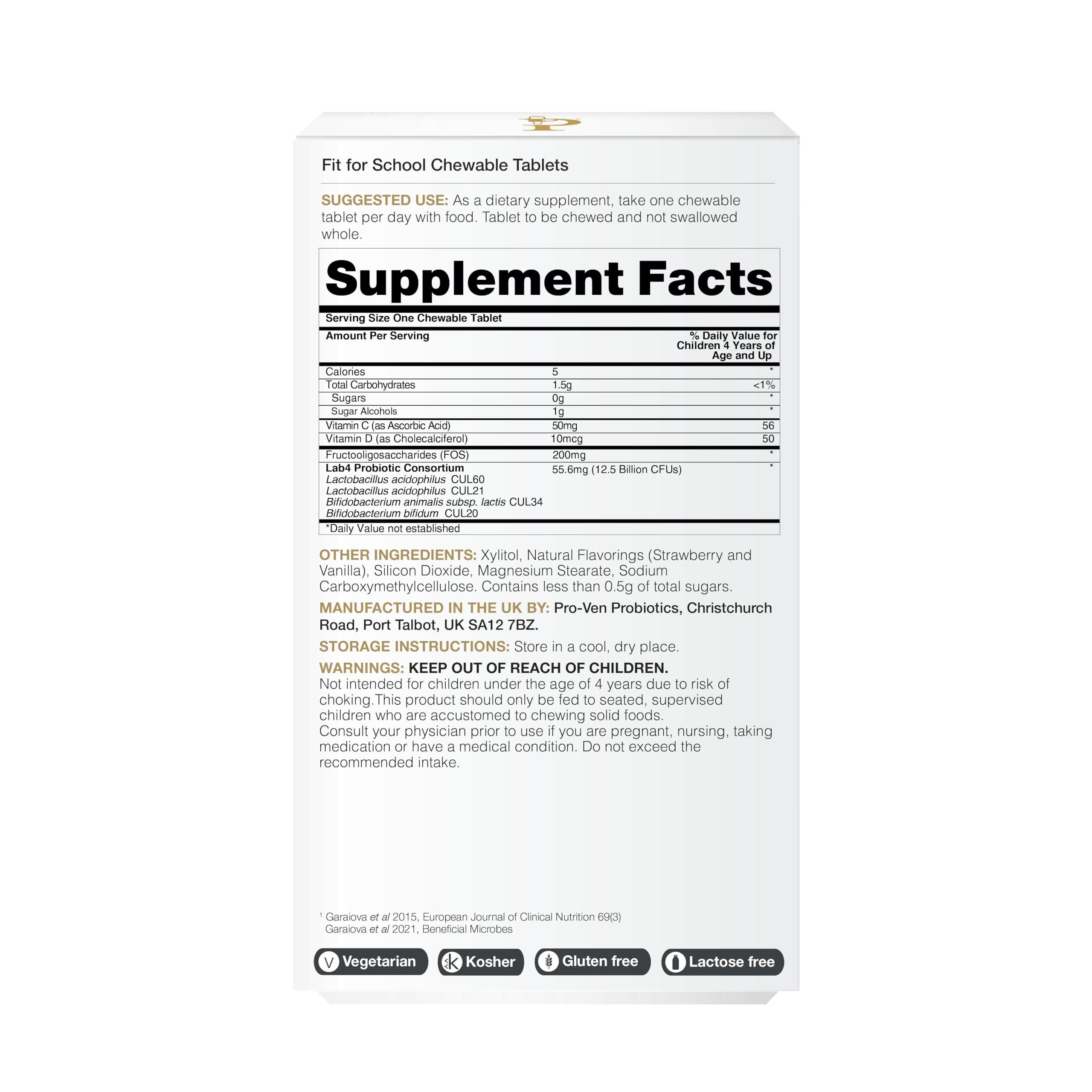 Pro-Ven Pro-Ven | Probiotics Fit for School | 30 Tasty Strawberry Flavored Chewable Tablets | Designed for Children Age 4-16 | 12.5 Billion CFUs Supports Immune System and Digestive Health