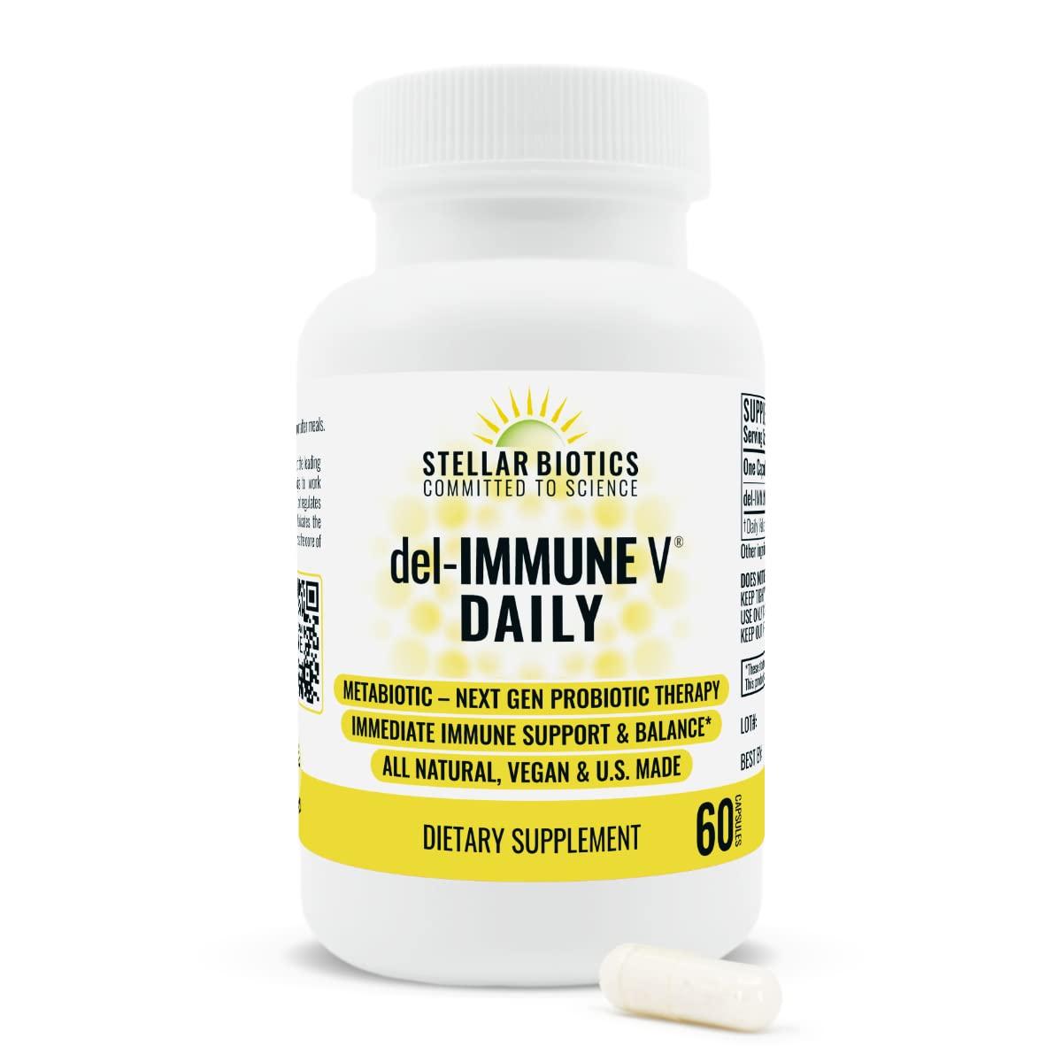 Del-Immune V Del-Immune V Daily by Stellar Biotics, All-Natural Immune Support & Gut Health, Immediate Care, Metabiotic: NextGen Probiotic Therapy (60 Caps)