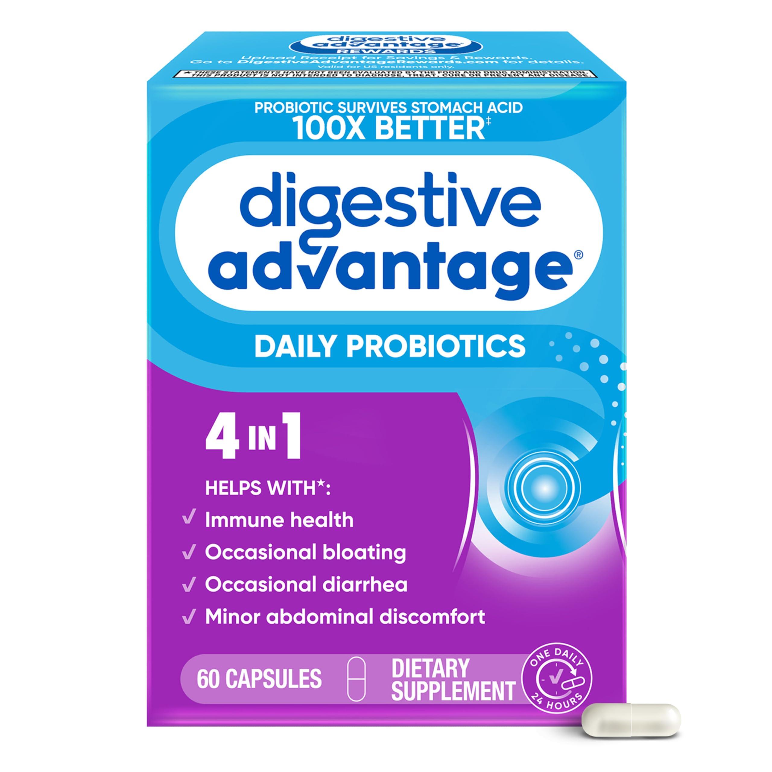 Digestive Advantage Digestive Advantage Probiotics For Digestive Health, Daily Probiotics For Women & Men, Supports Gut Health, Occasional Bloating & Diarrhea, Minor Abdominal Discomfort, & Immune Support, 60ct Capsules