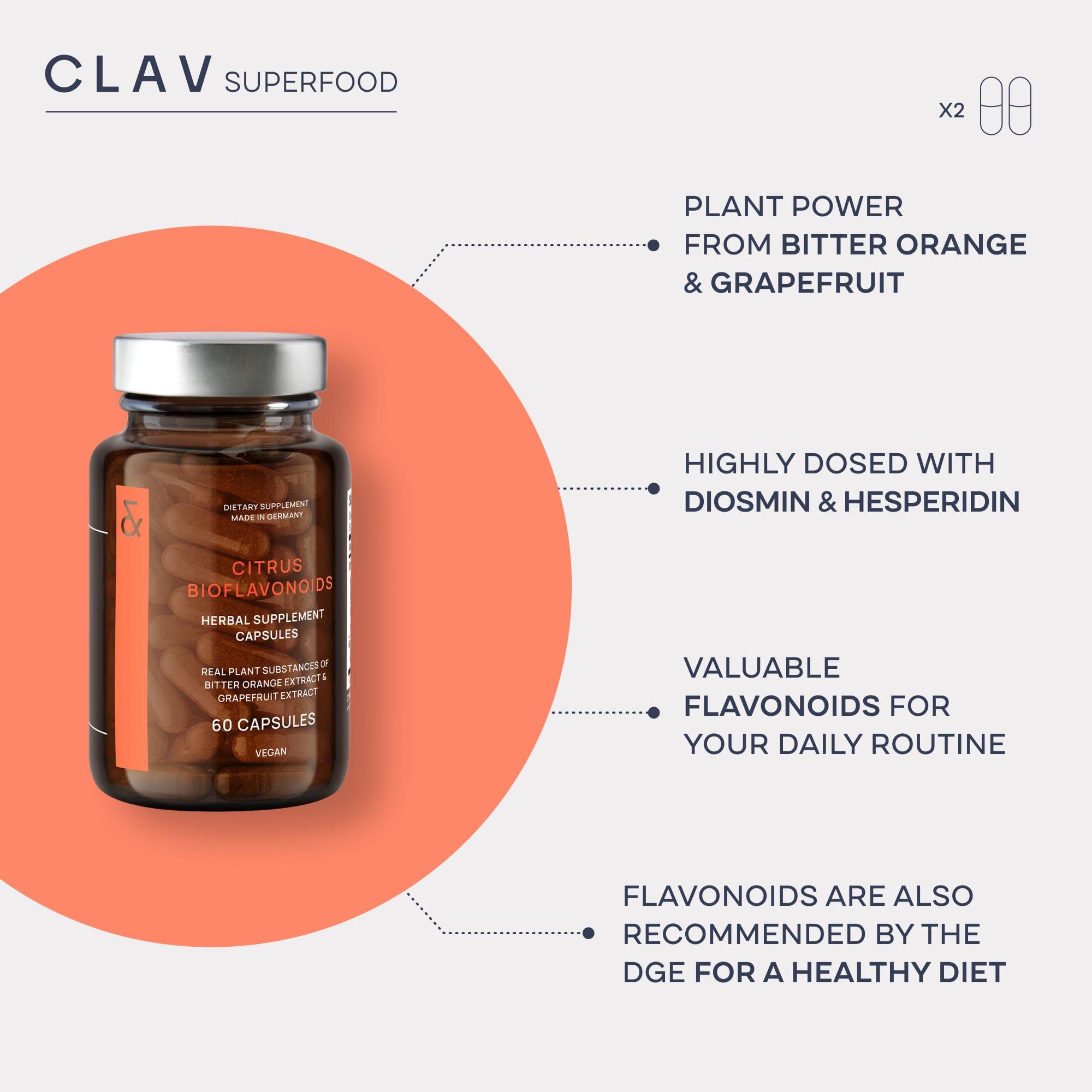 CLAV Citrus Bioflavonoids - Vegan Flavonoids Supplements Made from Bitter Orange and Grapefruit Extract - Antioxidant & Immune Support - 60 Capsules - Made in Germany