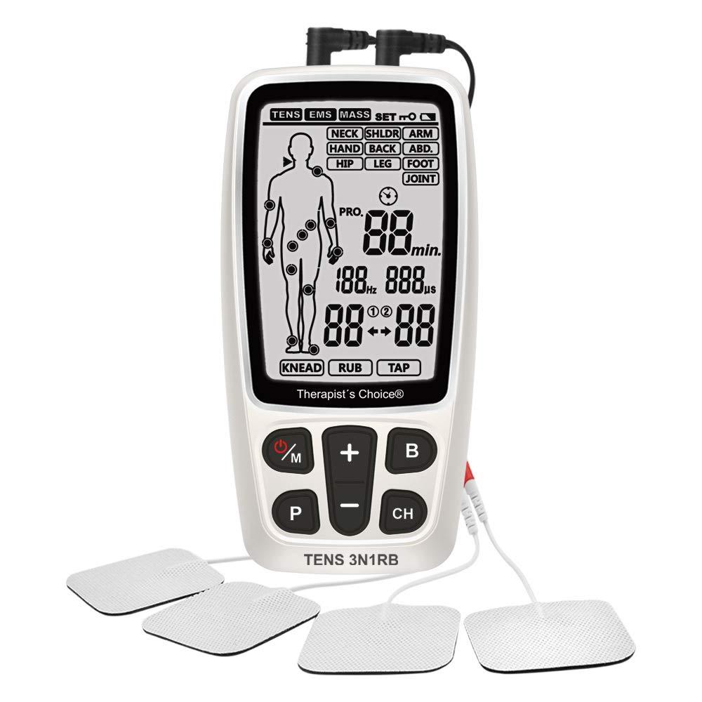 Therapist's Choice Therapist’s Choice® Rechargeable TENS3N1RB Combo TENS, EMS, Massage with Body Image Diagram Electrode Placement, with Belt Clip and Display Box.
