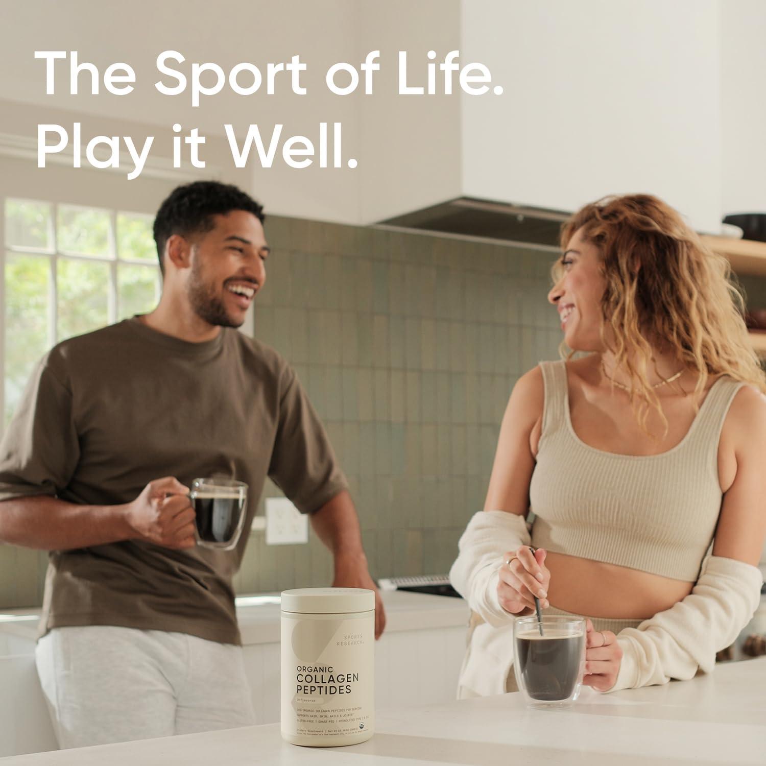 Sports Research Sports Research Organic Collagen Peptides - Hydrolyzed Type I & III Collagen Protein Powder Sustainably Sourced from Grass-Fed Bovine - Unflavored, Organic Certified & Gluten Free - 30 Servings