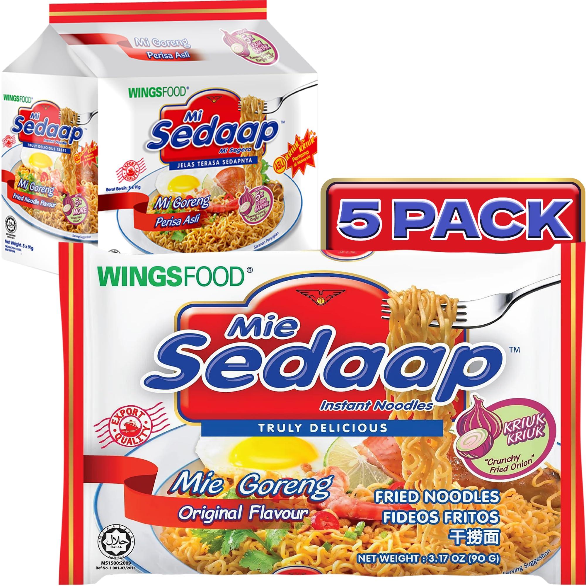 Wingsfood Sedaap Mi Sedaap - Authentic Indonesian Instant Noodles, Halal Certified, Perfect for Quick and Flavorful Meals | 3 OZ (Pack of 5, Mie Goreng (Fried Noodle Flavor))