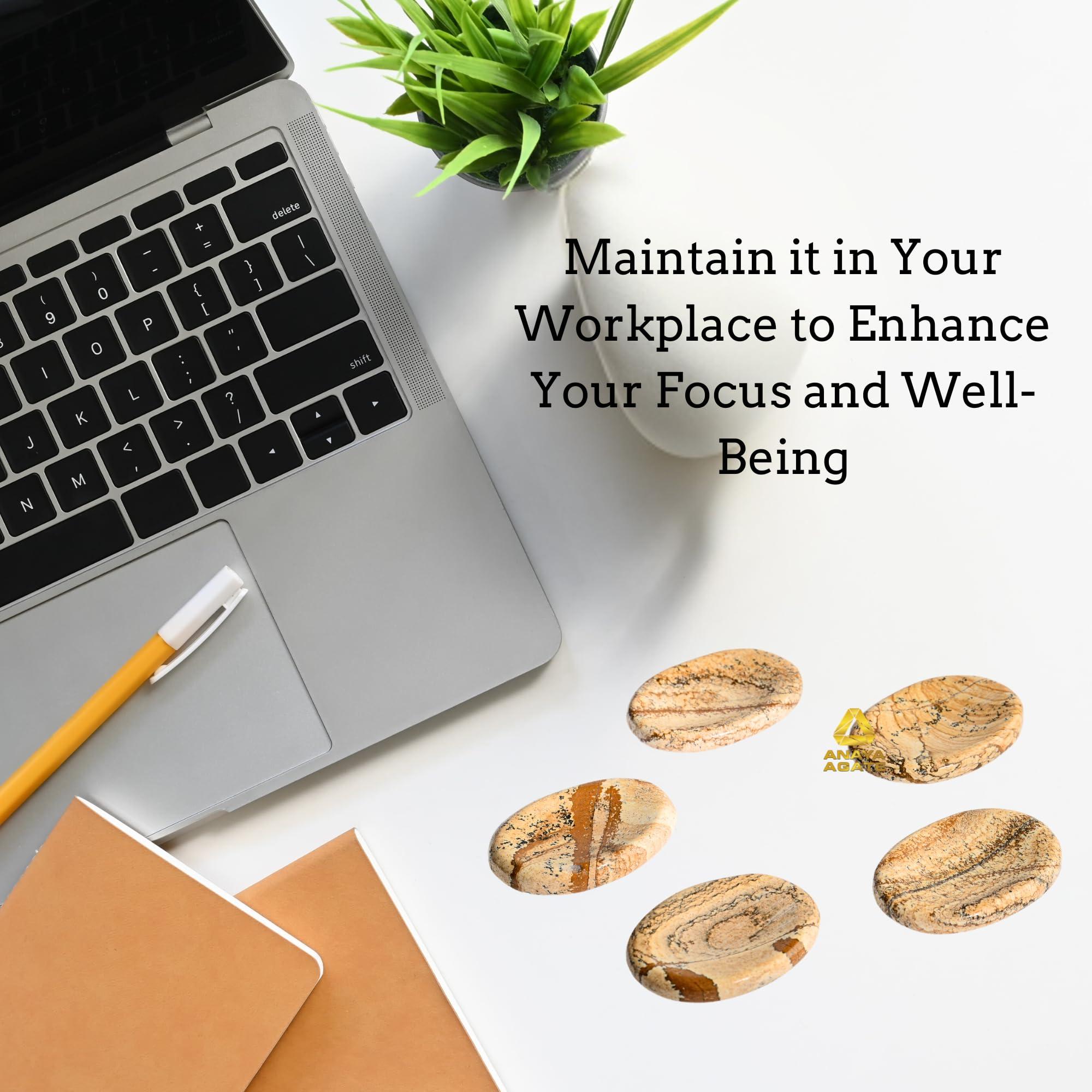 ANAYA AGATE Worry Stones Picture Jasper Crystal Thumb Worry Stone for Anguish, Stress Relaxing and Soothing Balance Stones for Meditation, Stress Relief Healing Stones and Crystals for Men and Women