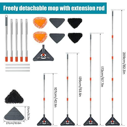 Janoiuc 85 in Wall Cleaner Mop, with Handle Adjustable Ceiling Cleaning Mop, 360 Rotating Ceiling Dust Cleaner with 6 Replaceable Pads, Reusable Baseboard Cleaning Tool Dry and Wet Use for Window Wall