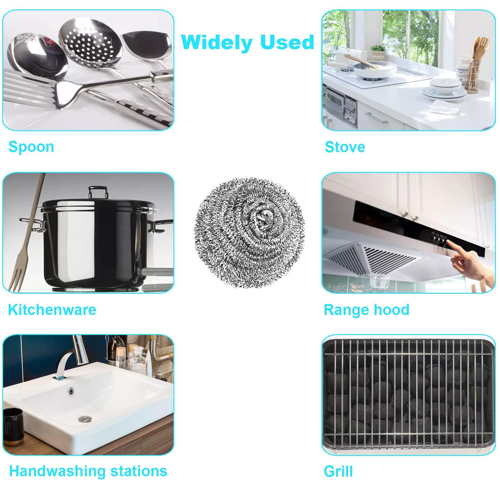 VOPTON 15 Pack Steel Wool Scrubber, Metal Kitchen Scrubbing Sponges, Dishwashing Scouring Pads Heavy Duty, Premium Stainless Steel Scrubbers for Cleaning Dishes Pots and Pans Bathroom Oven (Sliver) by VOPTON