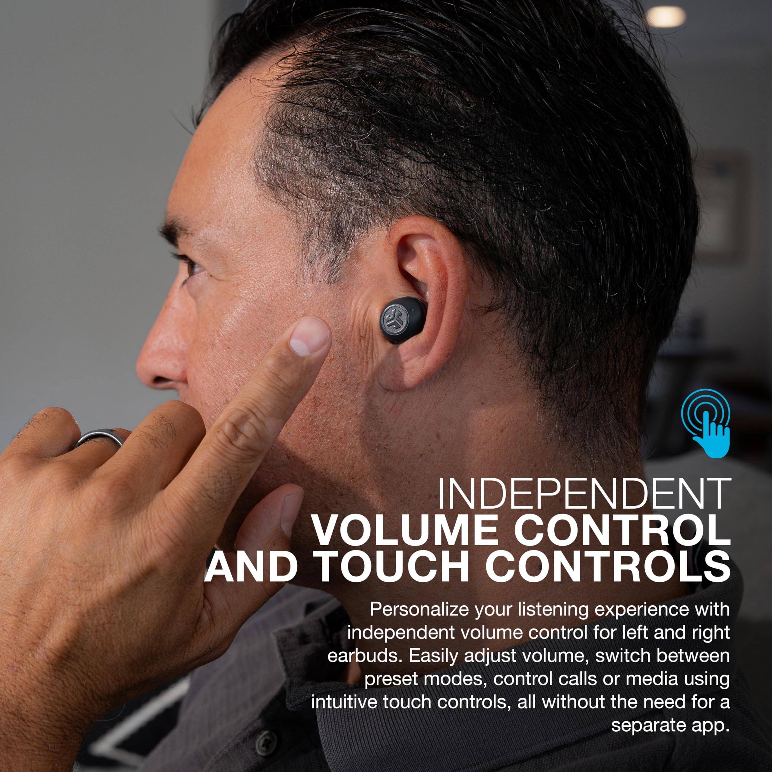 JLab JLab Hear OTC Hearing Aid & Earbuds, Graphite, Traditional Earbud Fit, Four Preset Hearing Modes, In-Ear Detection and Built-in Feedback Suppression, Independent Volume Control and Touch Controls