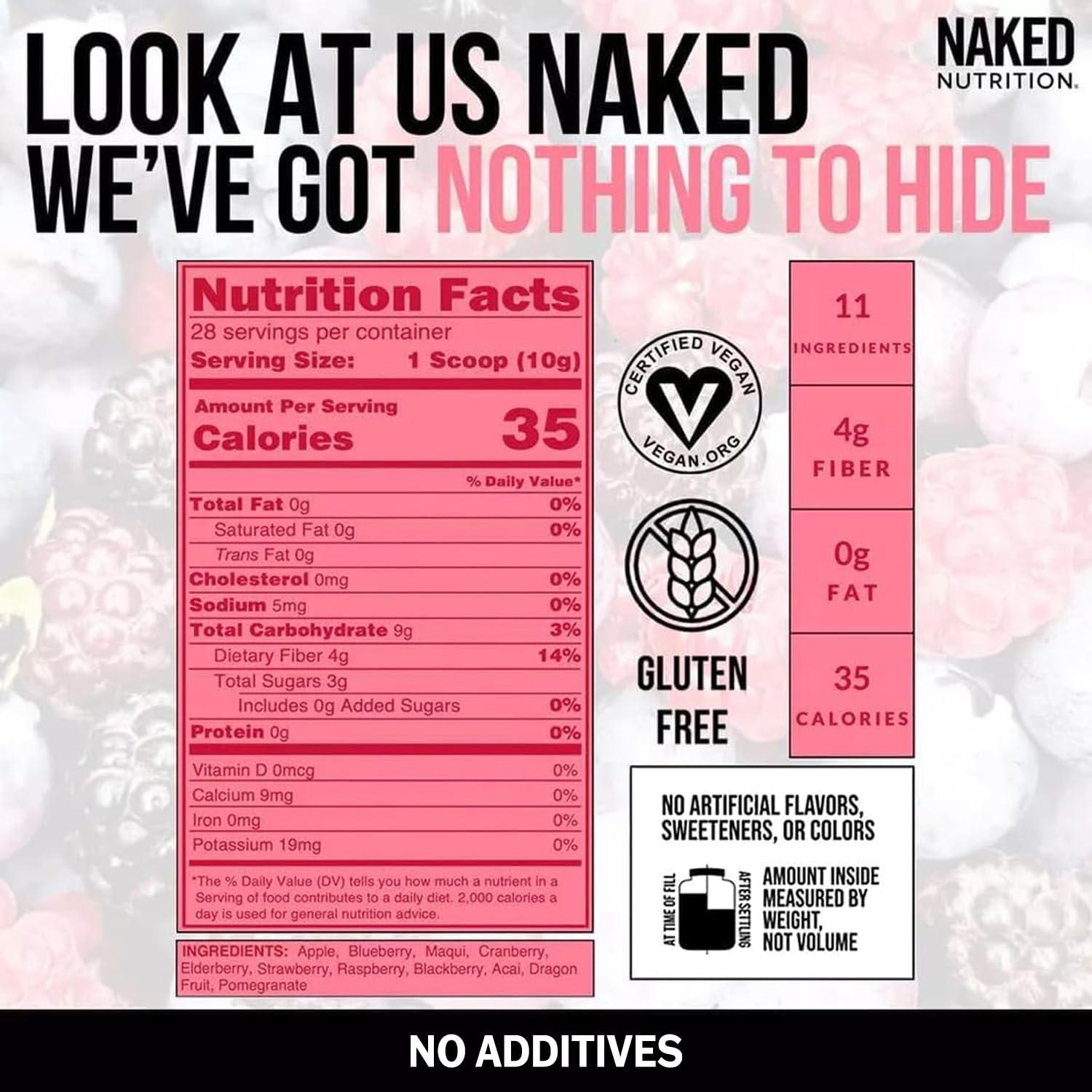 Naked Nutrition Naked Reds Superfood Powder - Healthy, Energizing Polyphenol Fruit Powder Mix, No Fillers, Nothing Artificial, Vegan, Non-GMO, Gluten Free - 28 Servings