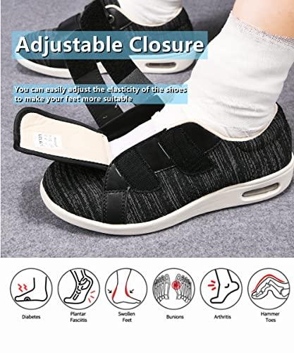 ZGDG ZGDG Women Diabetic Shoes Wide Width Edema Comfy Shoes with Adjustable Strap Lightweight Non-Slip Orthopedic Walking Shoes for Elderly Hammertoe Arthritis Bunions Swollen Feet Black Gray