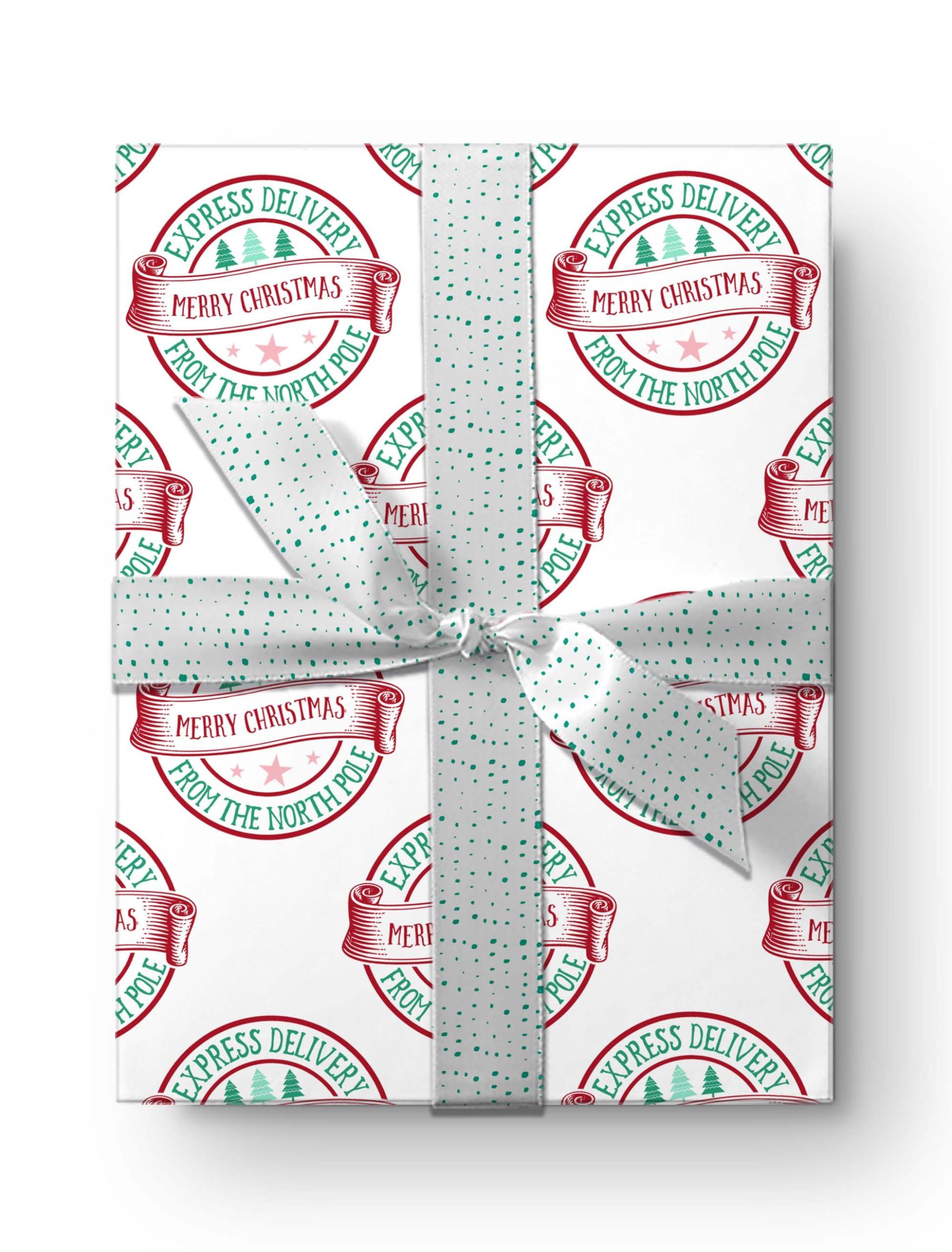 Giftini North Pole Theme Thick Christmas Wrapping Paper for Kids, Special Delivery Xmas Gift Wrap, Santa Holiday Theme for Teen Tween (12 foot x 30 inch roll)