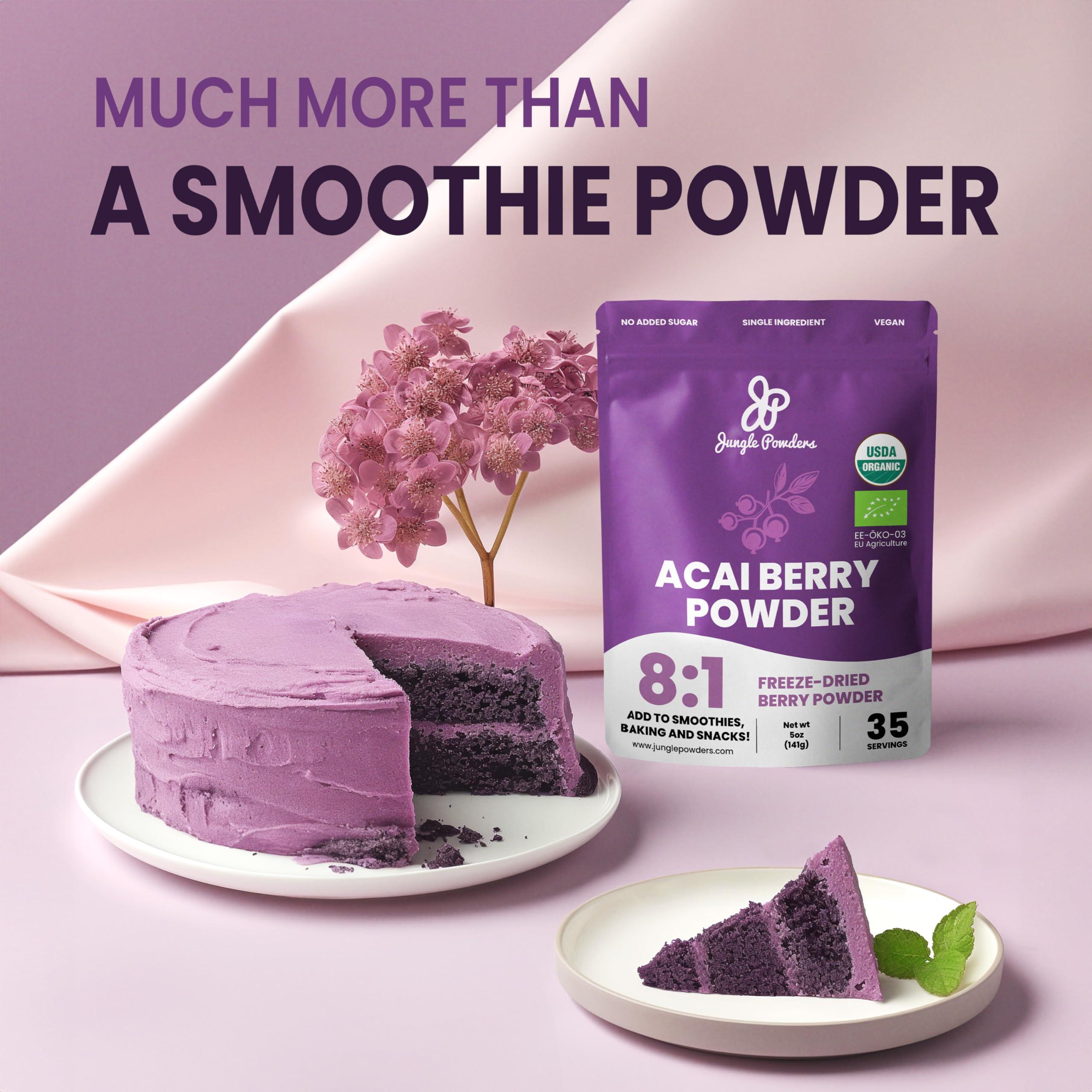 Jungle Powders Organic Acai Powder 5 Ounce Bag Freeze Dried Acai Berry Powder from Whole Berries, Antioxidant-Rich Acai Powder Organic for Smoothie Bowls, Acai Berries Superfood Smoothie Powder