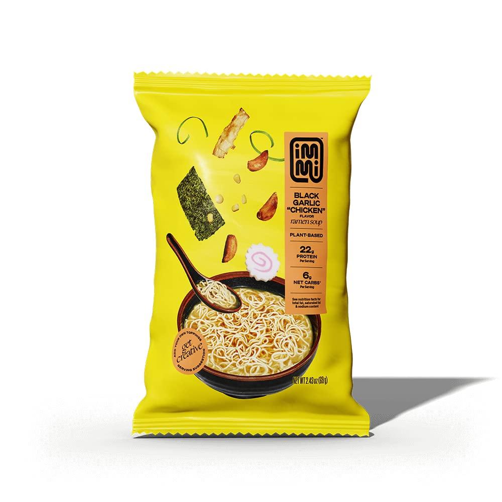 immi immi Black Garlic \"Chicken\" Ramen, 100% Plant Based made with pumpkin protein, Keto Friendly, High Protein, Low Carb, Packaged Noodle Meal Kit, Ready to Eat, 2.4 OZ