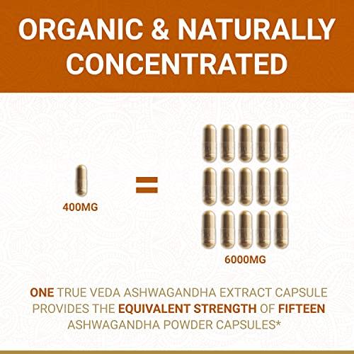 True Veda KSM-66 Ashwagandha KSM 66 Ashwagandha KSM-66 | USDA Organic Ashwagandha Supplements KSM 66 | KSM66 Ashwagandha Organic | Organic Ashwagandha Capsules | Aswagandha Vitamin | Ashwaganda | 60 Capsules