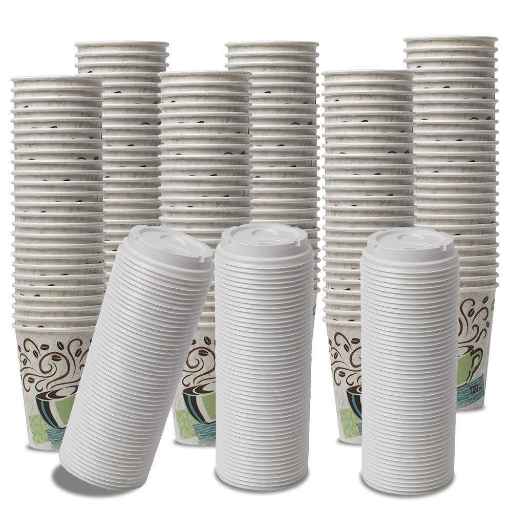Paper Plates/Bowls Paper Plates/Bowls Dixie PerfecTouch WiseSize Coffee Design Insulated Paper Cup, 12oz Cups and Lids Bundle (12 oz, 150 Cups, 150 Lids - Set of 3)