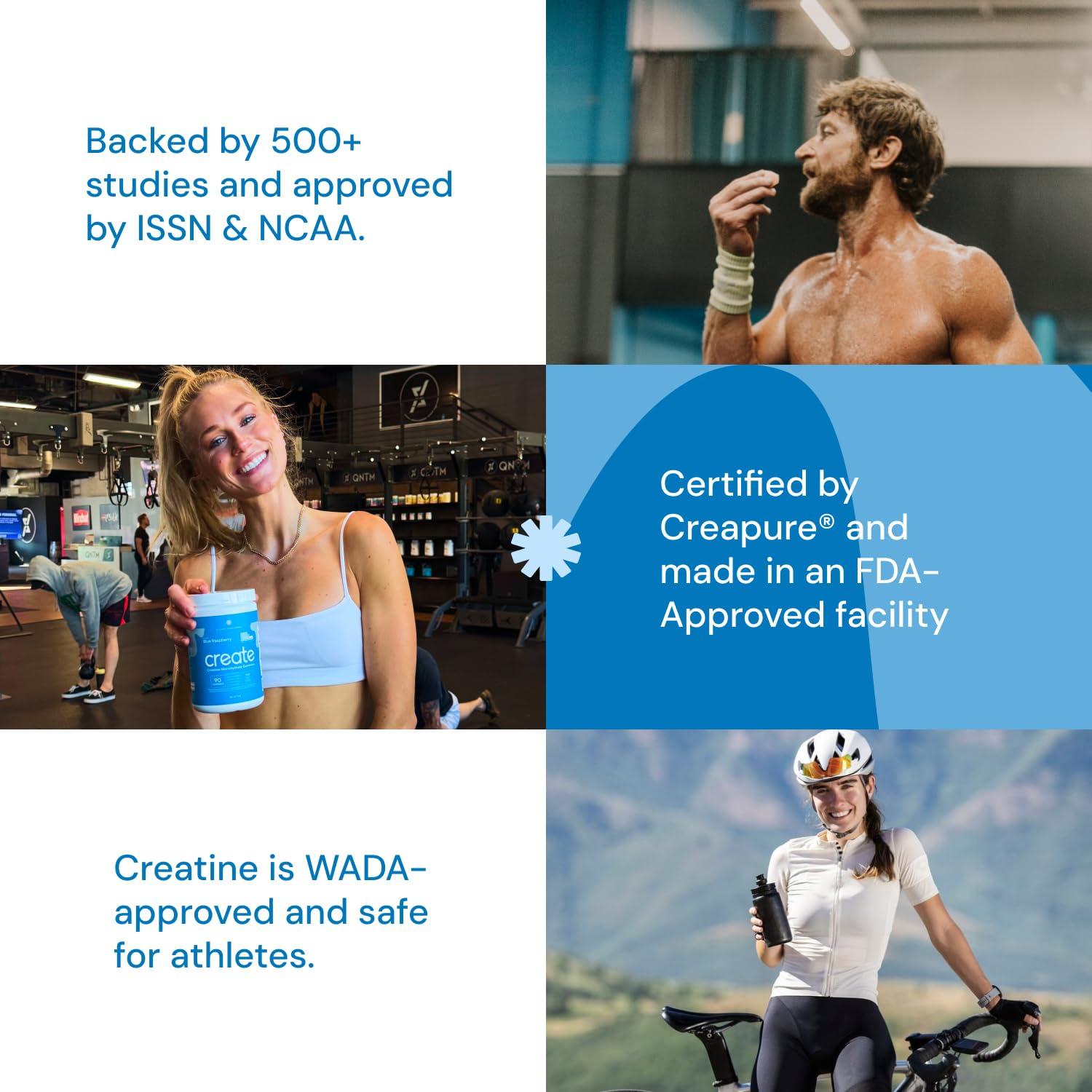 Create Create Creatine Monohydrate Gummies for Men & Women, Boost Focus, Strength, and Endurance, Anti-Melting Formula, Vegan, Gluten-Free, Non-GMO, 1.5g of Creatine per Gummy (Blue Raspberry, 90ct)