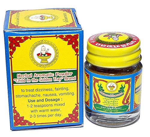 GIVEORBUY GIVEORBUY SellerGiveOrBuy Thai Ya-HOM Child in Golden Tray Powder (Agastache Abdominal Pain, Diarrhea) Herbal Supplement Small Jar