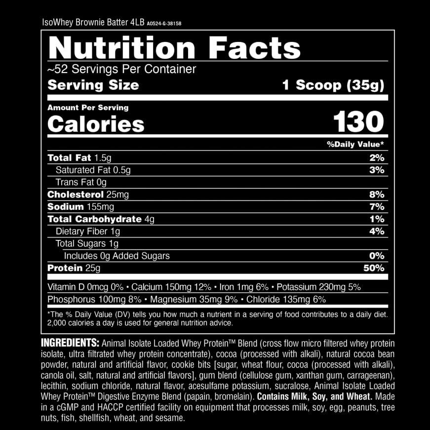 Animal Animal Whey Isolate Protein Powder - Loaded for Pre & Post Workout Muscle Builder and Recovery with Digestive Enzymes for Men & Women - 25g Protein, Great Taste, Low Sugar - Brownie Batter 4 lbs