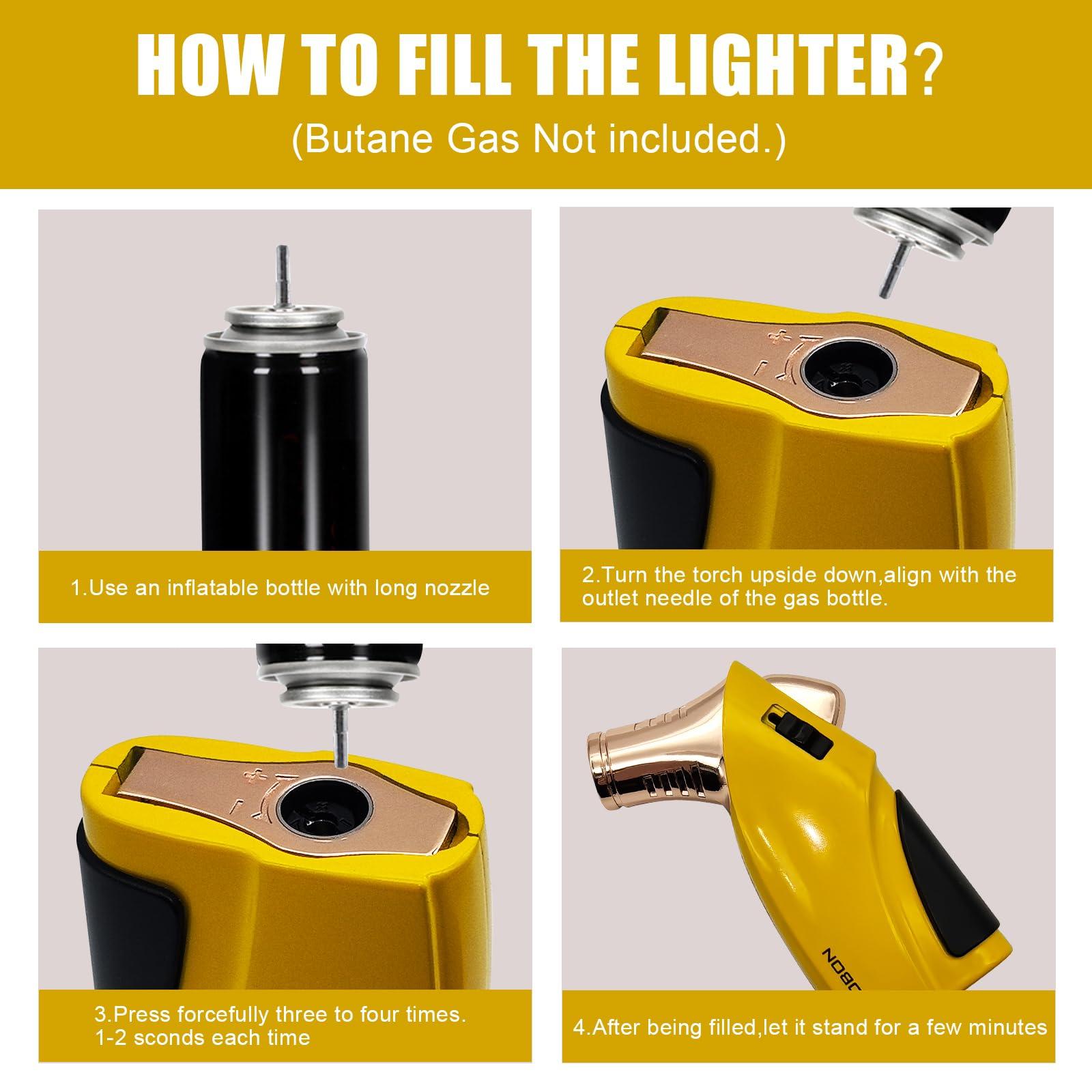 JOBON JOBON Torch Lighter, Triple Jet Flame Butane Lighter with Punch and Safety Lock (Butane Gas Not Included) (Yellow)
