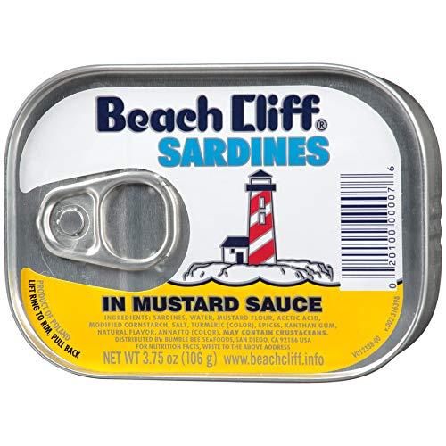 Beach Cliff BEACH CLIFF Sardines In Mustard Sauce, Wild Caught, High Protein Food, Keto Food and Snacks, Gluten Free Food, High Protein Snacks, Canned Food, Bulk Sardines, 3.75 Ounce Cans (Pack of 12)