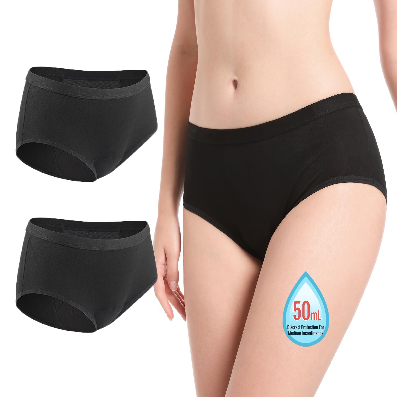 Voxshe Incontinence Underwear for Women Washable Leak Proof Underwear for Women 50ml Regular Absorbent Womens Incontinence Underwear for Incontinence Postpartum Bladder Leak Protective Panties BL-2pcs-S