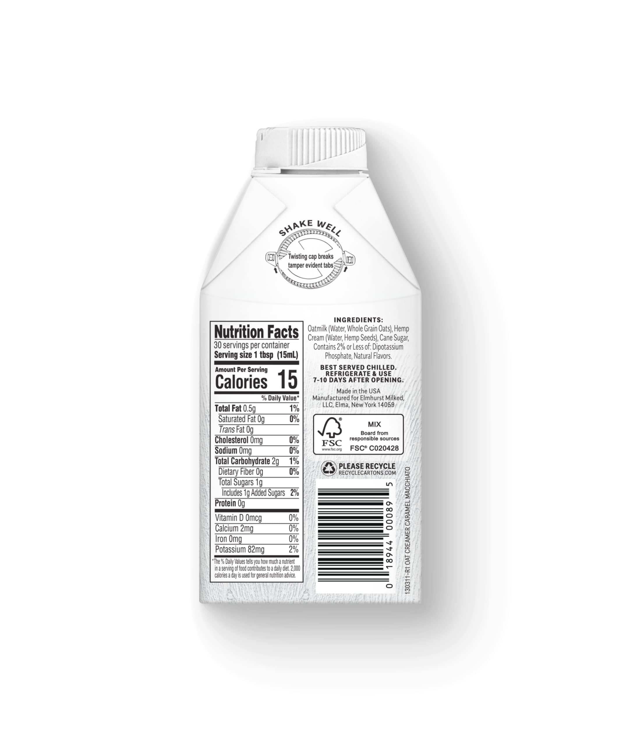 Elmhurst Elmhurst 1925 Caramel Macchiato Oat Creamer, Plant-Based, Vegan, 16 Ounce (Pack of 6)