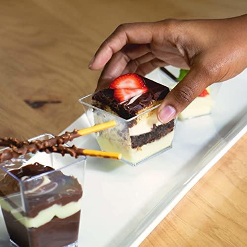 Back of House Ltd. 3oz. Mini Dessert Cups, 100-pack - Clear Plastic Square Cups - Small Disposable Shooters for Tasting Parfait, Fruit, Cake, Ice Cream, Sauces, Jelly Shots & Appetizers, Parties, Catering & Restaurants