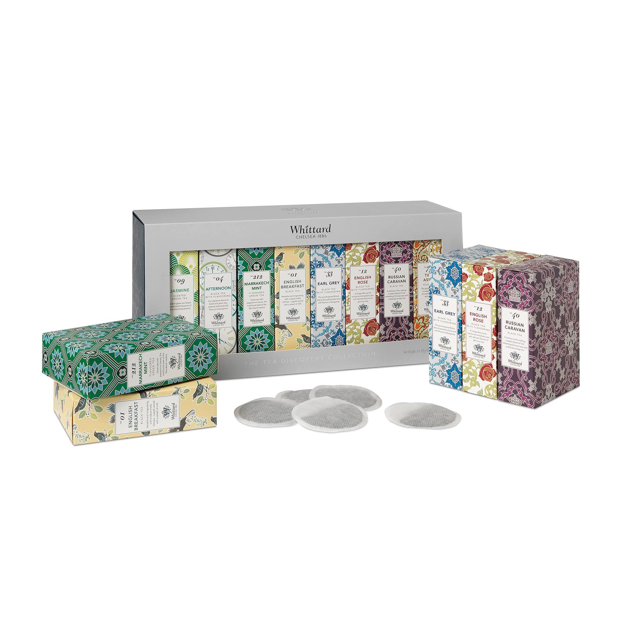 Whittard Whittard of Chelsea - The Tea Discovery Collection - Gift Box Includes 5 Black Teas 2 Green Tea & 1 Oolong Tea (8 Tea Boxes, 160 Teabags, 1 Set)