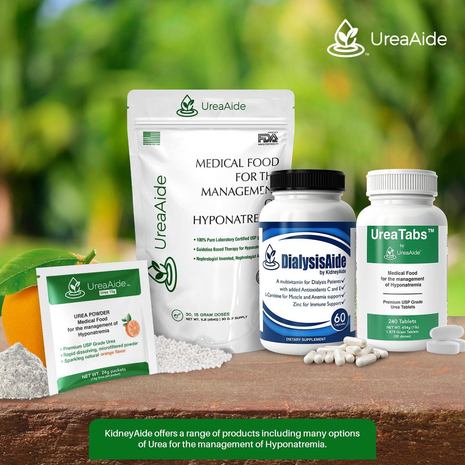 KidneyAide UreaAide Urea Powder for Low Sodium Unflavored 30 Servings Oral Urea Powder for Hyponatremia-Single Ingredient 100% Medical Grade Urea with 15 gram Dose Scoop Mixes with Flavored Drinks by KidneyAide