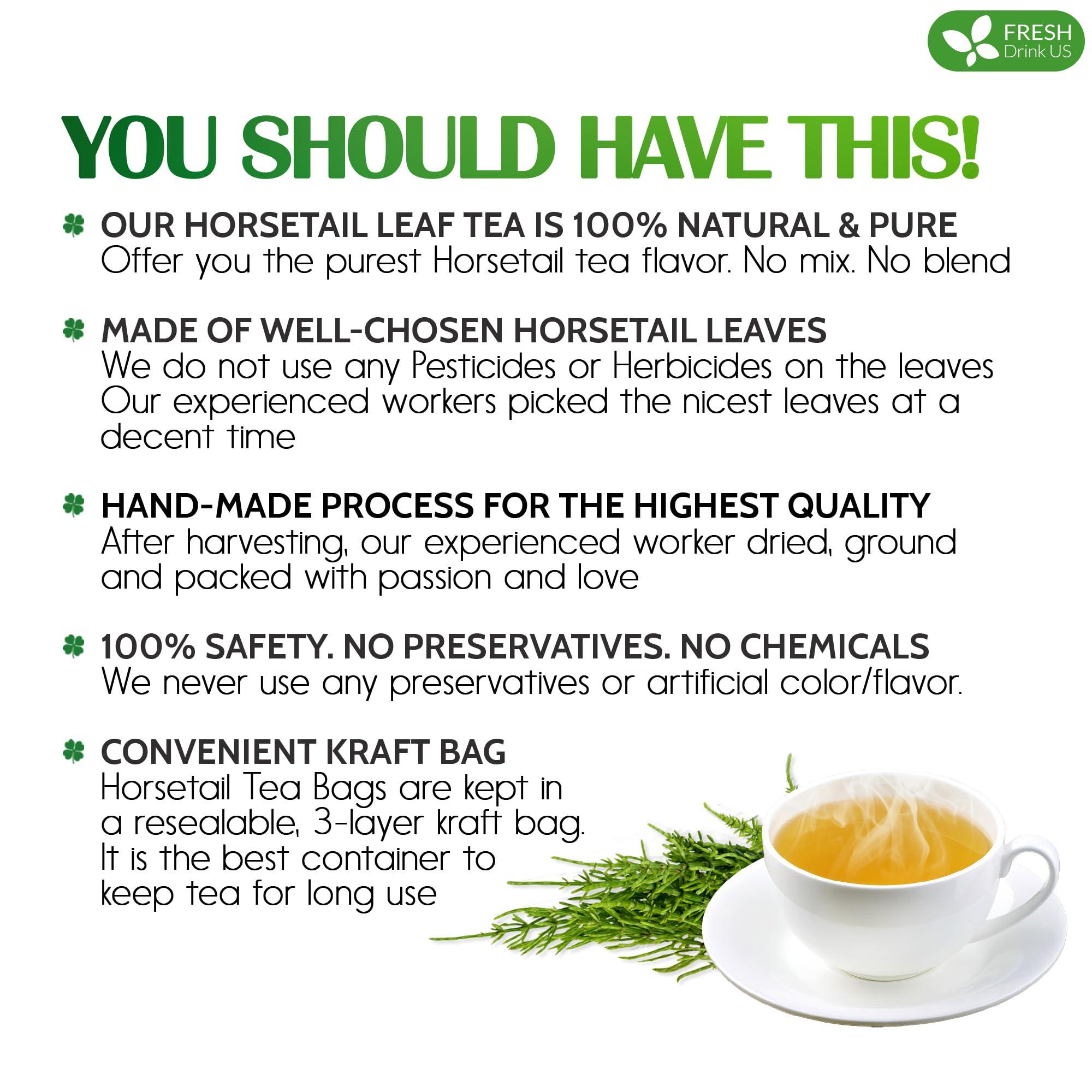 FRESHDRINKUS FreshDrinkUS, Premium 75 Horsetail Leaf Tea Bags, 100% Natural & Pure from Horsetail Loose Leaves Herbal Tea. Made with Natural Material Tea Bags. No Sugar, No Caffeine, No Gluten, Vegan.