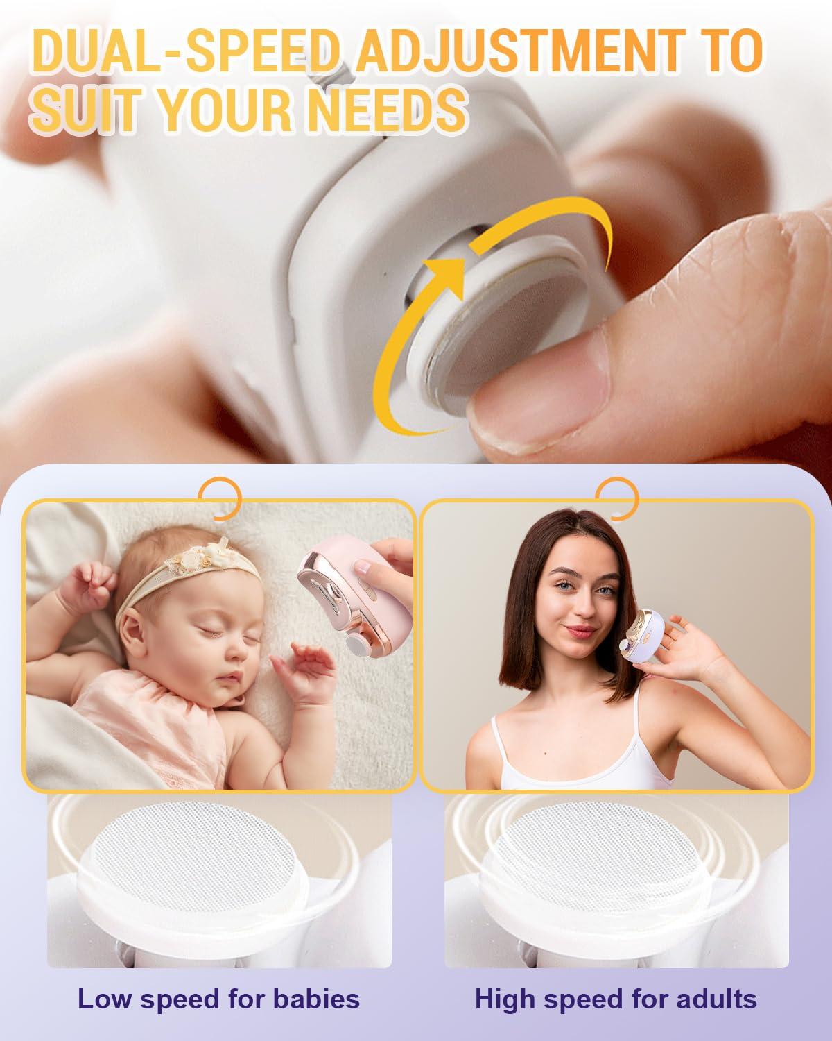 Auiepet 3 in 1 Automatic Electric Nail Clipper with Polishing, 2025 Electric Nail Trimmer, Upgrade Two-Speed Adjustment Electric Toe Nail Clippers Nail Cutter with Light for Baby Adult and Seniors (White)