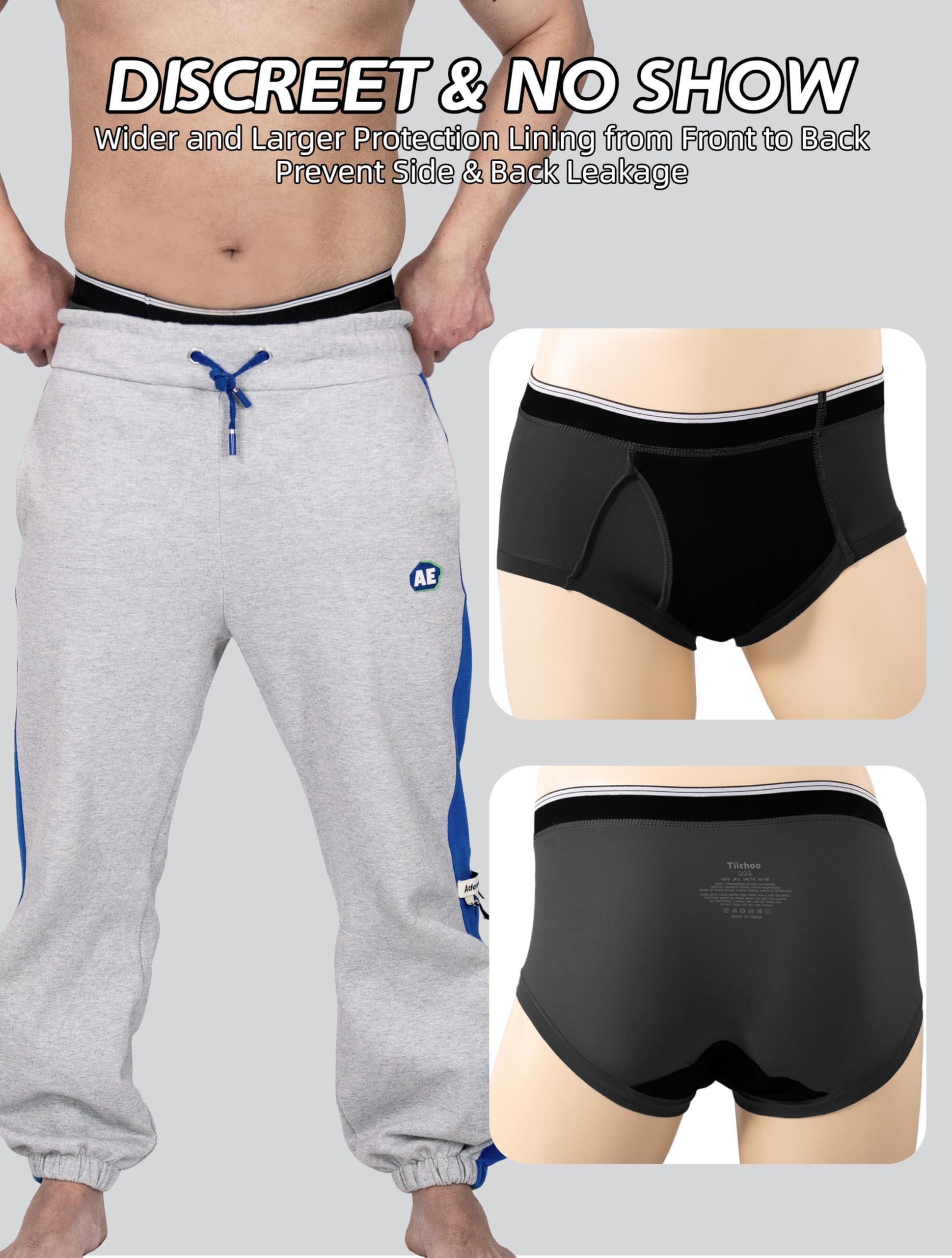 TIICHOO TIICHOO Washable Incontinence Underwear for Men Soft Male Protective Leak Proof Briefs with 50 ml Absorbency 5 Pack(XX-Large, 5 Black)