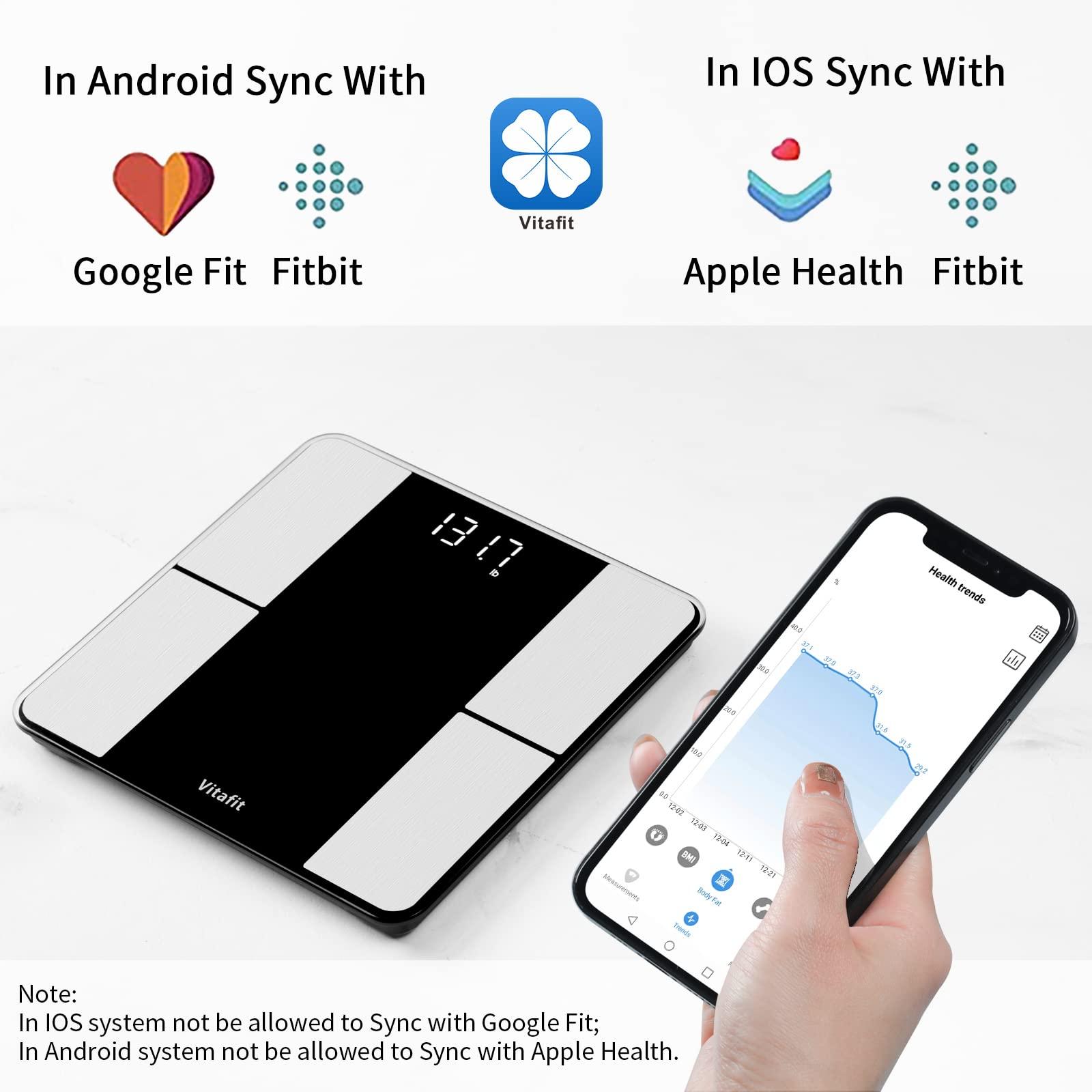 Vitafit Vitafit Smart Body Fat Weight Scale for Body Composition Monitors, Weighing Professional Since 2001,Digital Wireless Bathroom Scale for BMI Fat Water Muscle Sync App, 400lb, Black