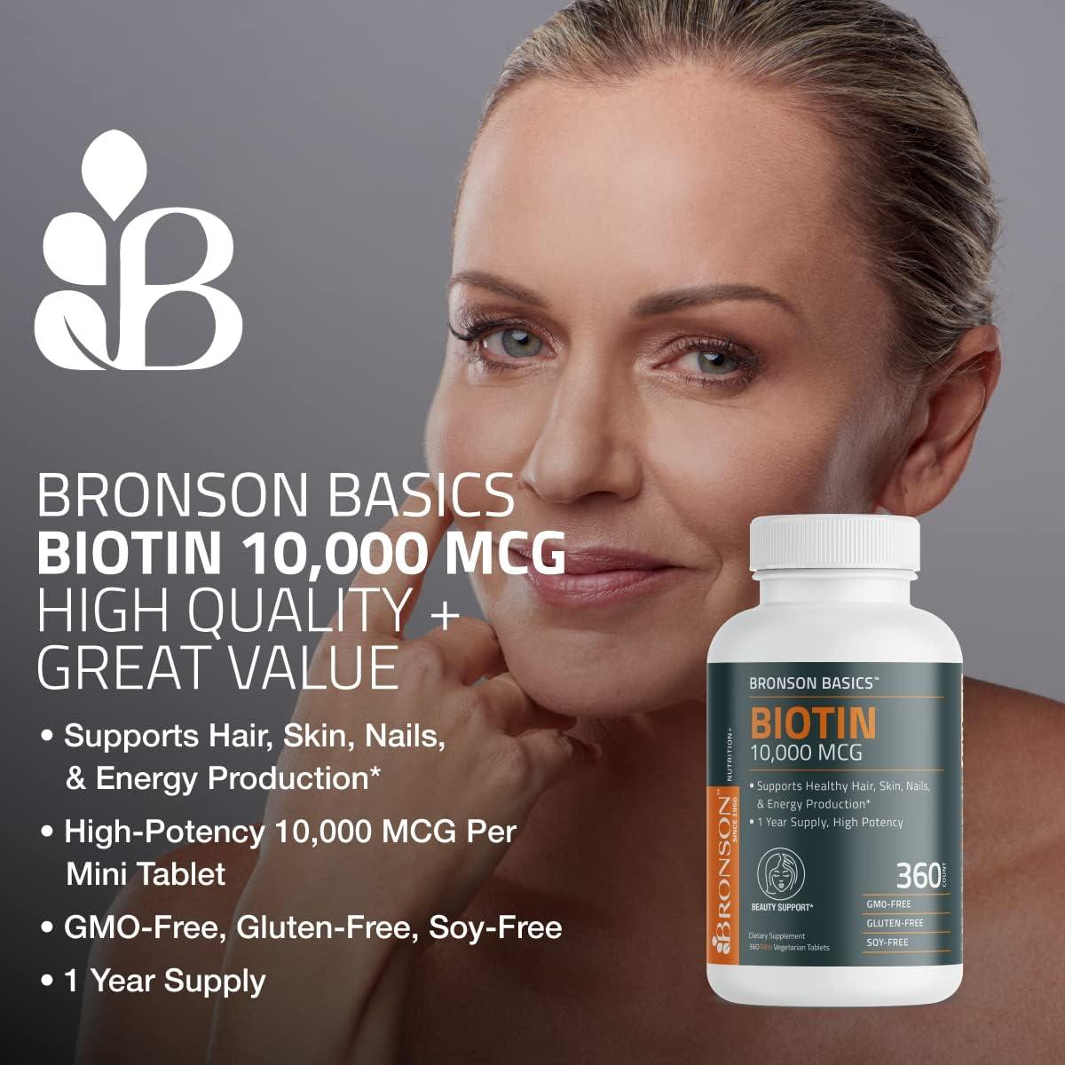 Bronson Bronson Biotin 10,000mcg, Supports Healthy Hair, Skin and Nails, Vegetarian, Non-GMO, 150 Tablets