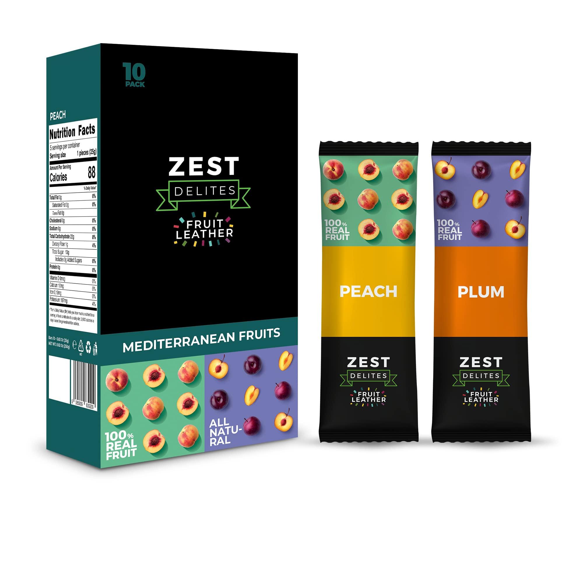 ZEST Delites Fruit Snacks by Zest Delites, Fruit Leather, Healthy Snacks for Adults, Dried Fruit Bars, Gluten Free Fruit Strips, Vegan Healthy Snacks, Fruit Strips, Apple-Based, Peach, Plum, 0.88 oz x 10