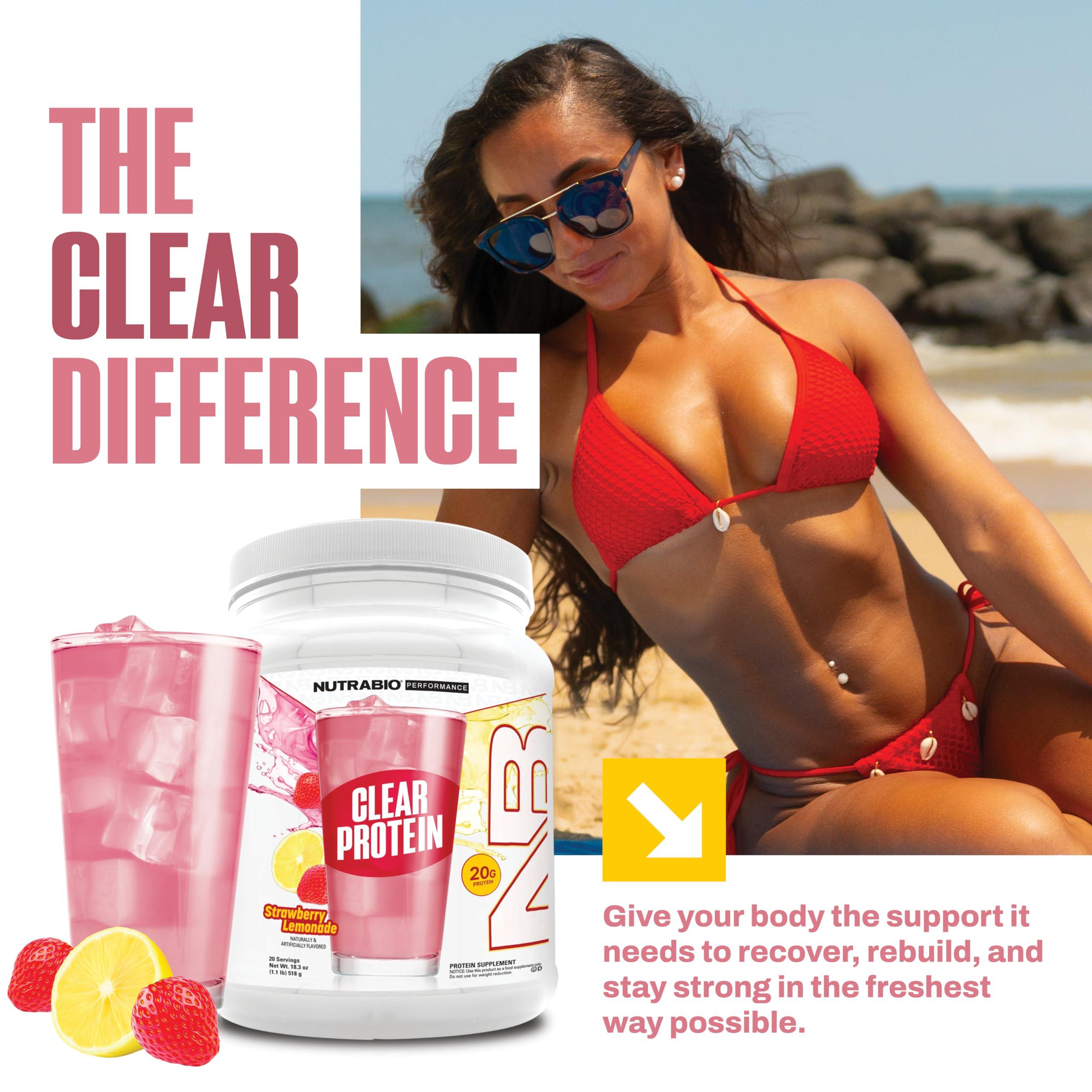 NutraBio NutraBio Clear Whey Isolate Protein Powder, Delicious & Refreshing Fruit Flavors, Protein Juice, No Milky Taste, No Foam, Zero Sugar, Strawberry Lemonade, 20 Servings