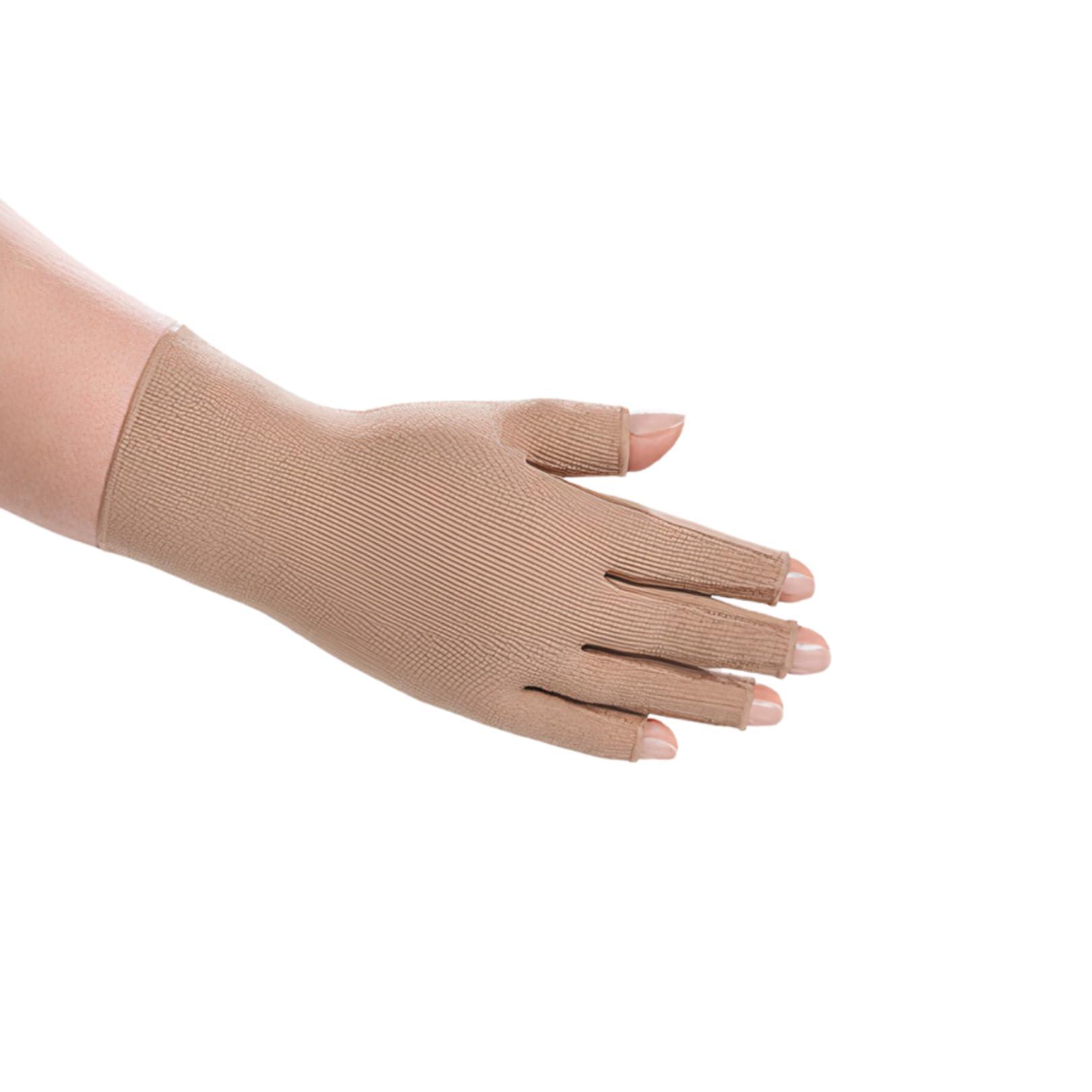 Juzo Juzo Soft Seamless Compression Gloves & Gauntlets, 15-20 mmHg, Glove | Fingerless Gloves for Women & Men for Swelling, Preventative, Mild Edema & Lymphedema Management | Beige, Small, Left