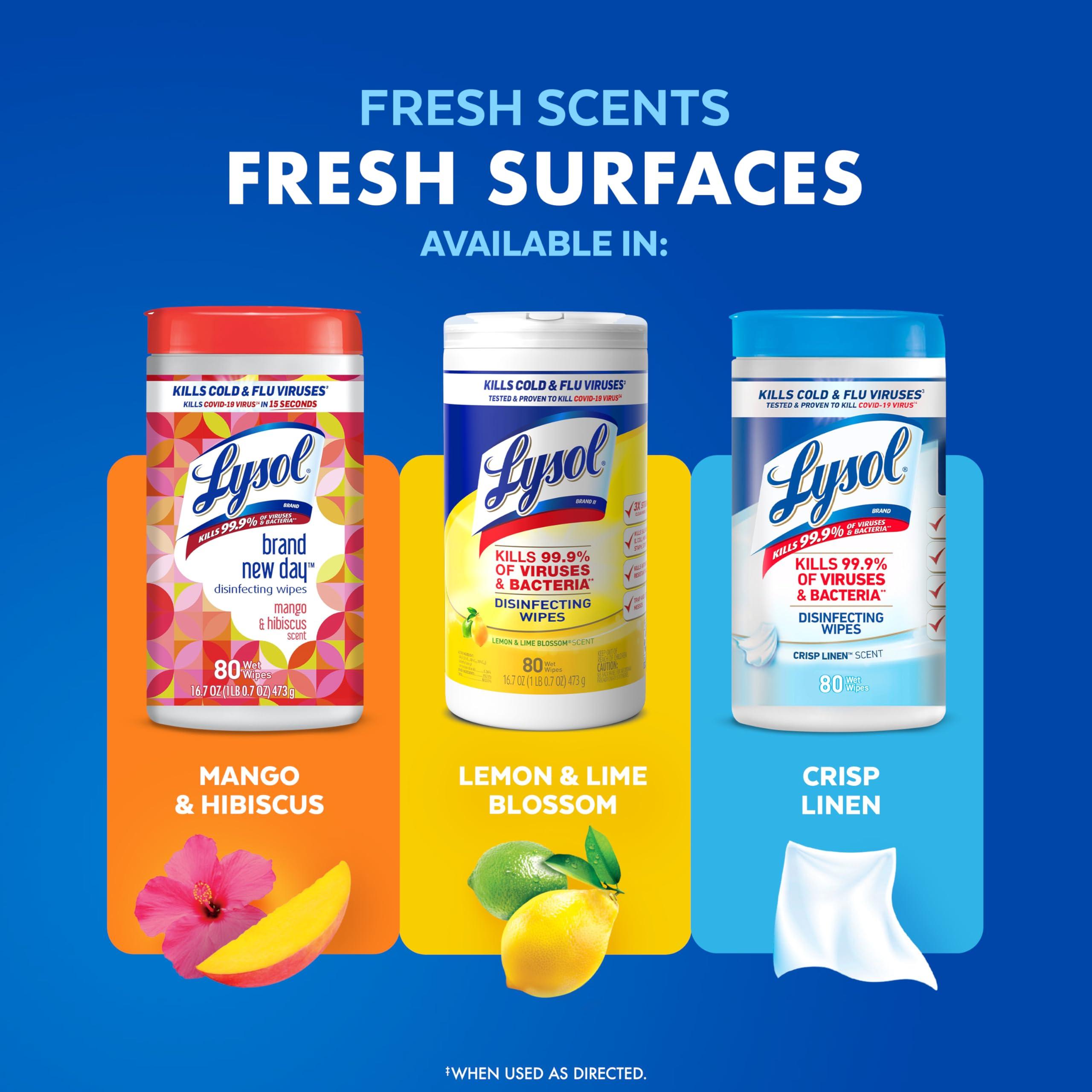 Lysol Lysol Disinfectant Wipes, Multi-Surface Antibacterial Cleaning Wipes, For Disinfecting and Cleaning, Lemon and Lime Blossom, Pack of 4 (Packaging may vary)