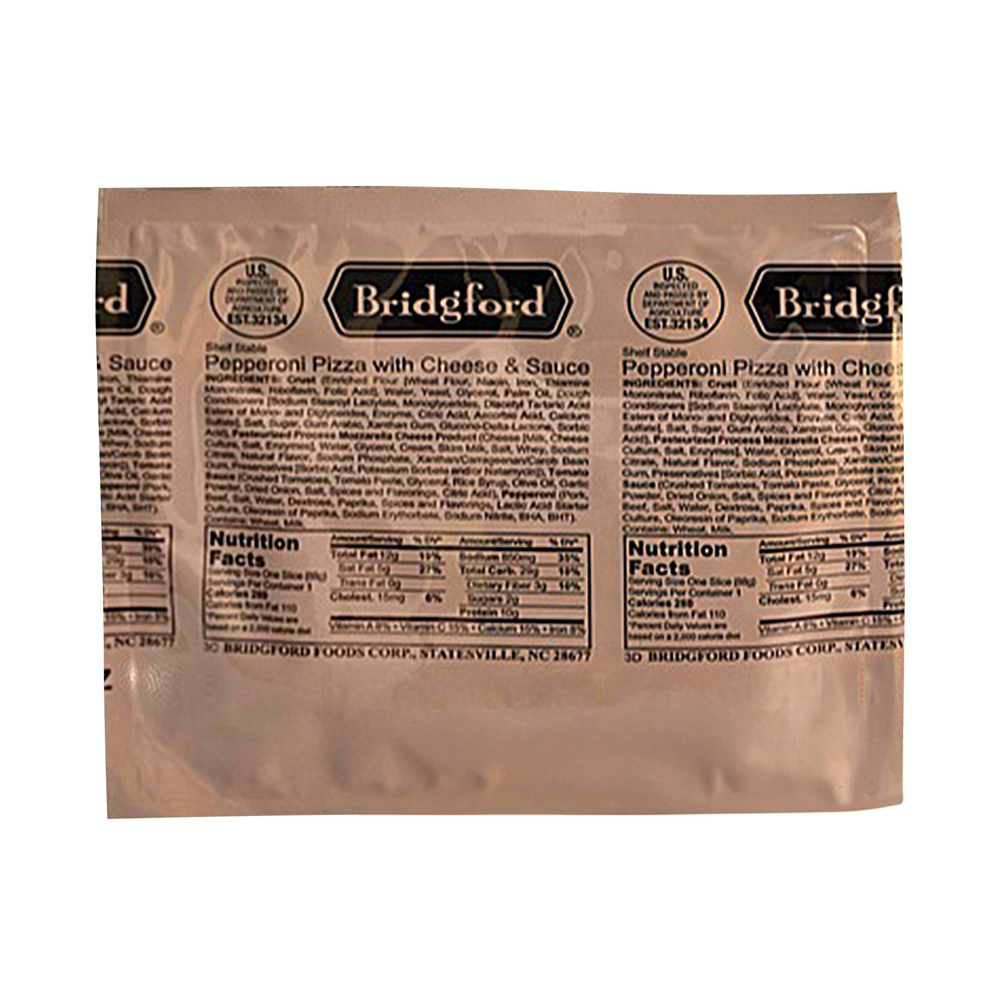 Bridgeford Bridgford MRE Pepperoni Pizza Slice With Cheese MRE Survival Food - 3 Pack - No Refrigeration Needed and Long Shelf Life MRE Meals - High-Protein Military MRE for Emergency Preparedness